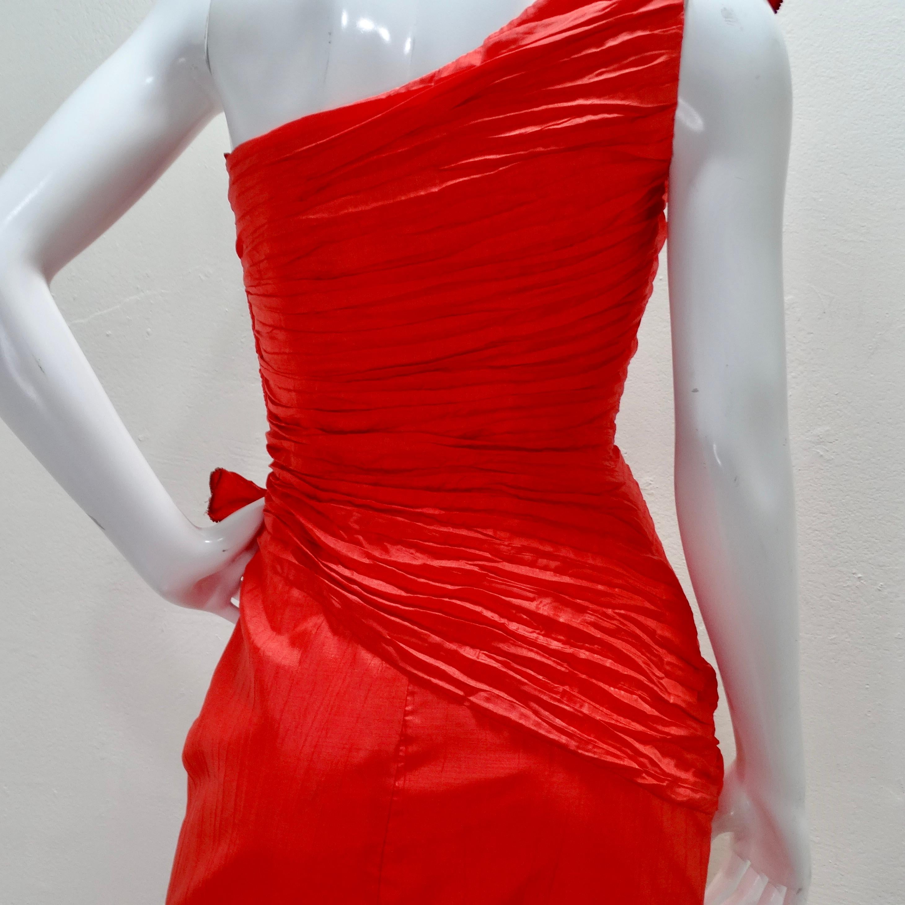 Robe rouge asymétrique à motifs roses des collections BB des années 1980 en vente 3