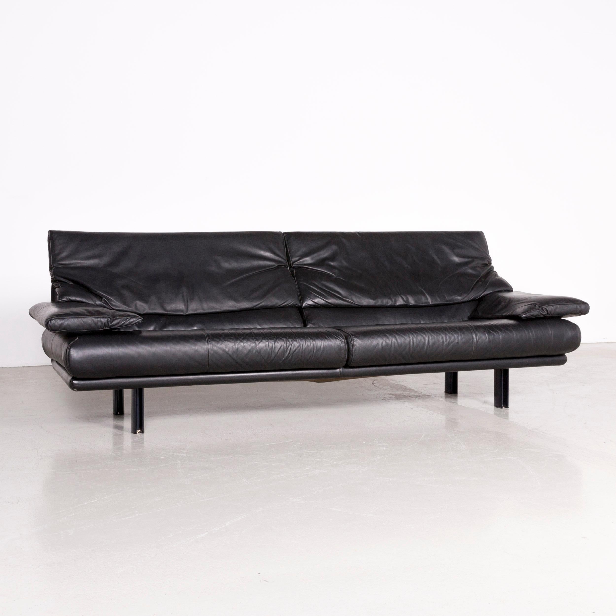 Modern B&B Italia Alanda Designer Leather Sofa Black Three-Seat Couch Relax For Sale