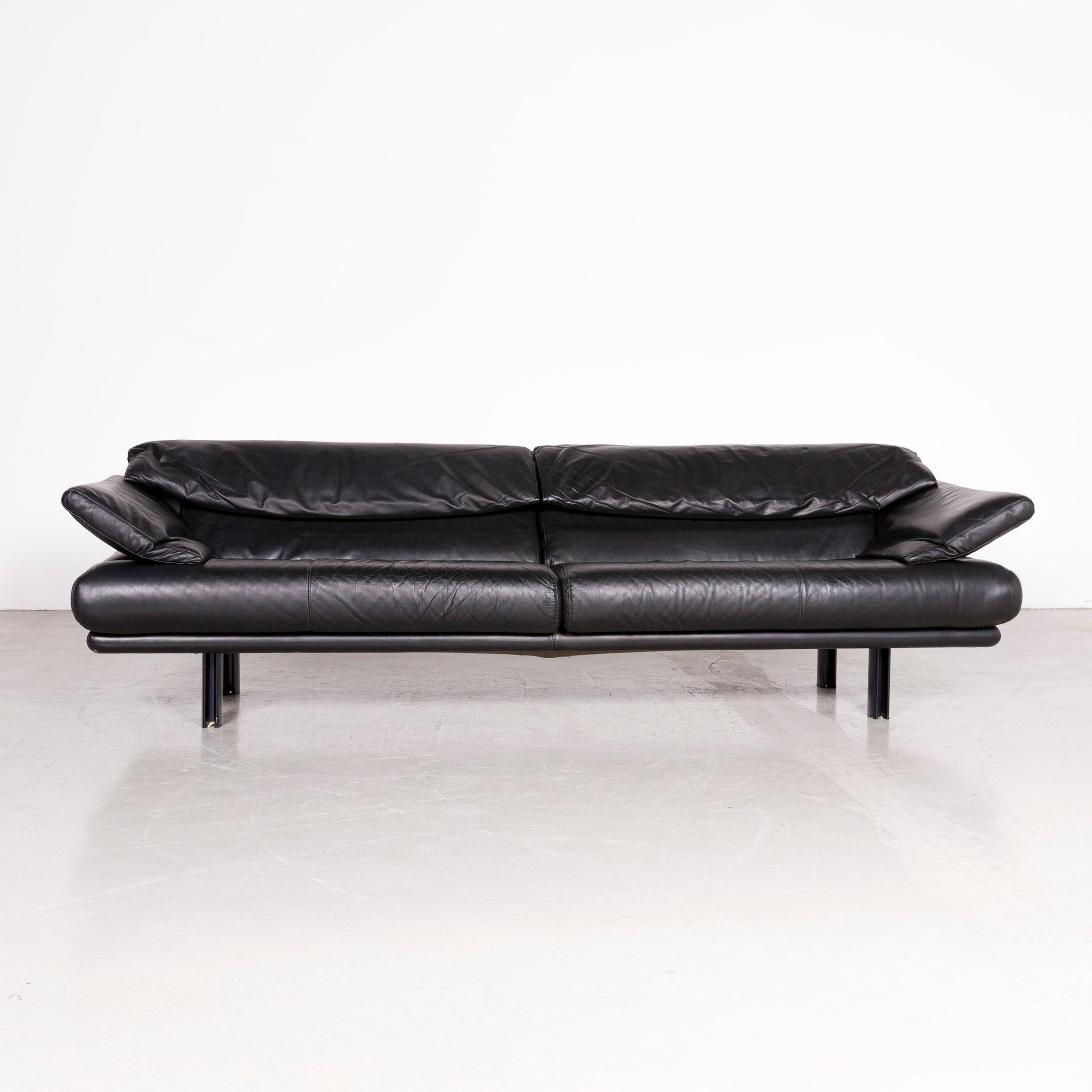 Swiss B&B Italia Alanda Designer Leather Sofa Black Three-Seat Couch Relax For Sale