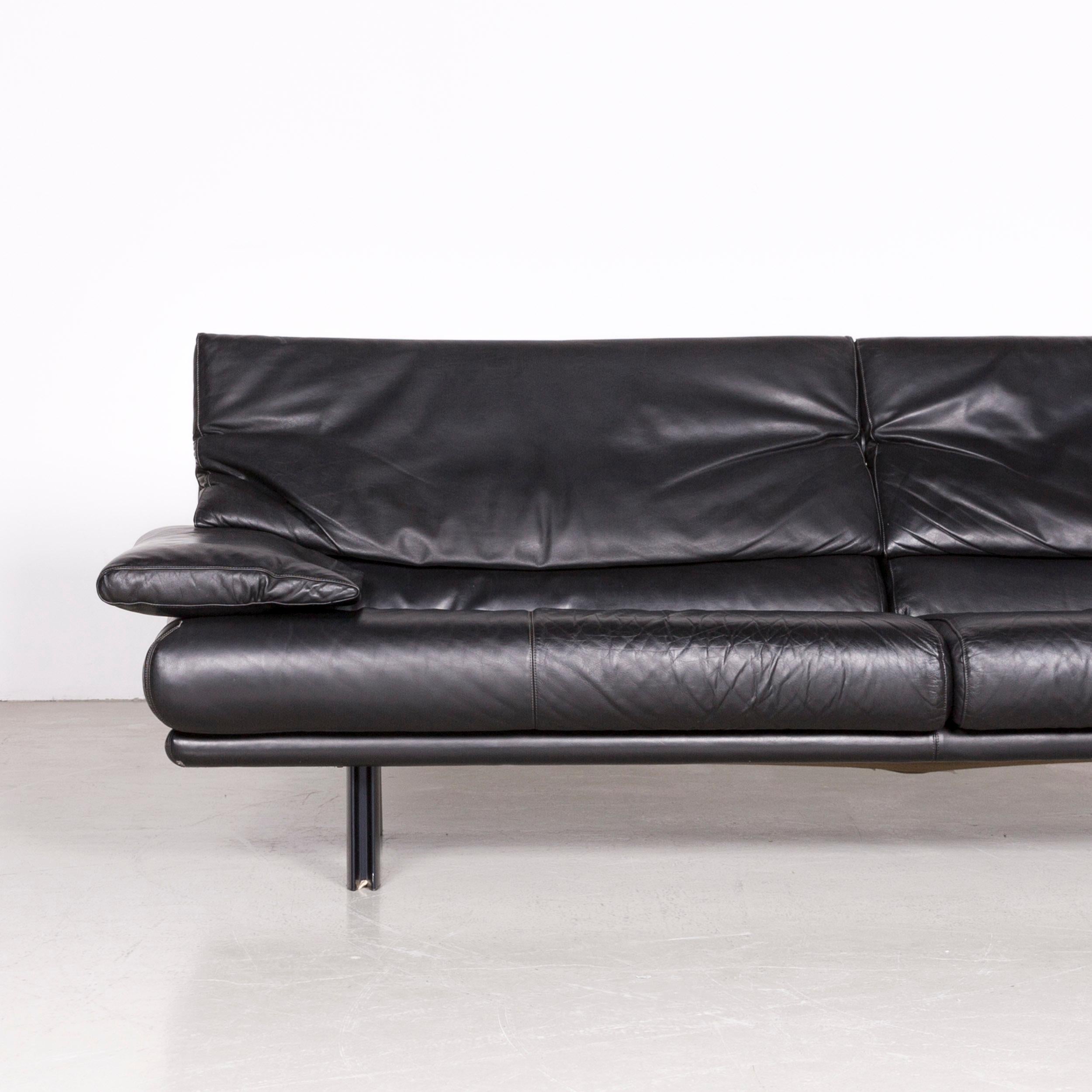 B&B Italia Alanda Designer Leather Sofa Black Three-Seat Couch Relax In Good Condition For Sale In Cologne, DE