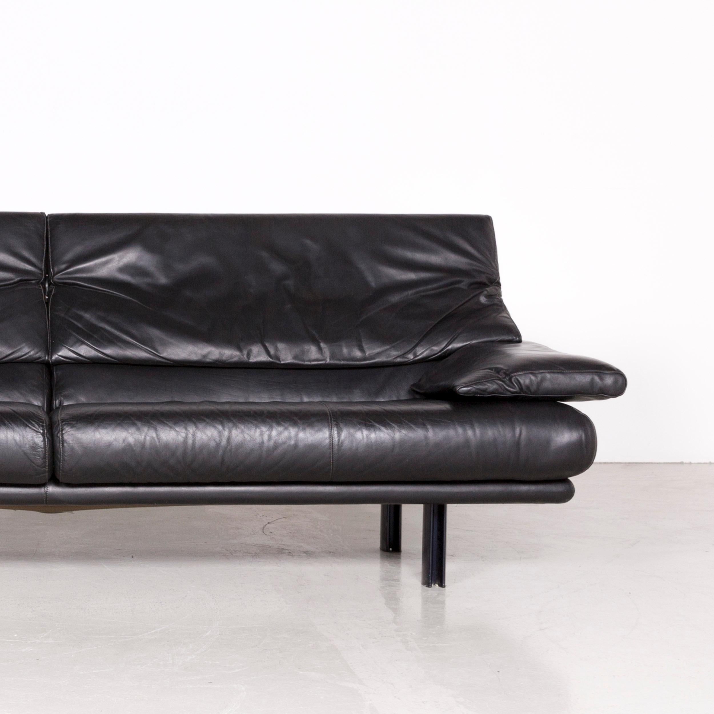 Contemporary B&B Italia Alanda Designer Leather Sofa Black Three-Seat Couch Relax For Sale