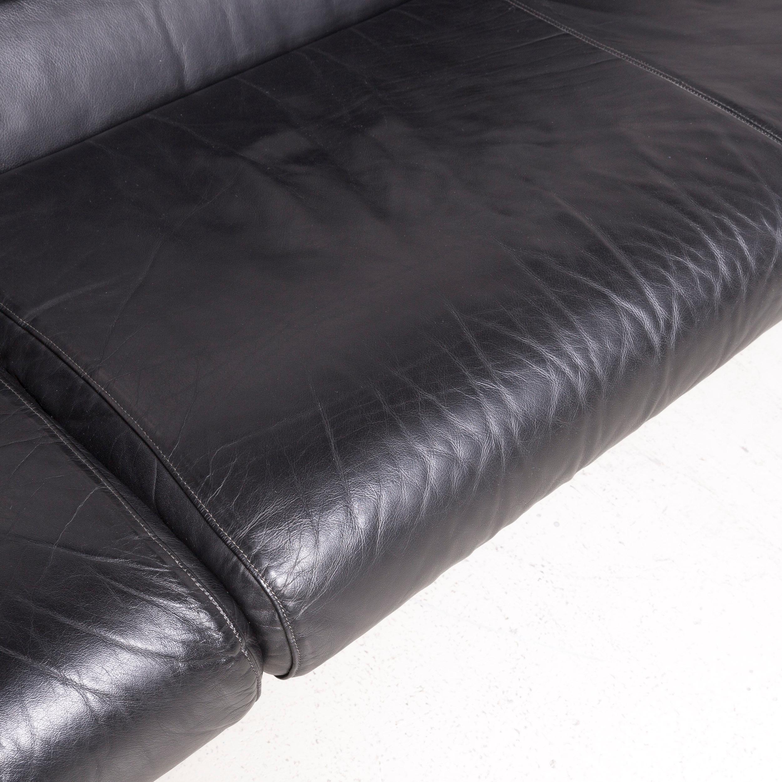 B&B Italia Alanda Designer Leather Sofa Black Three-Seat Couch Relax For Sale 1