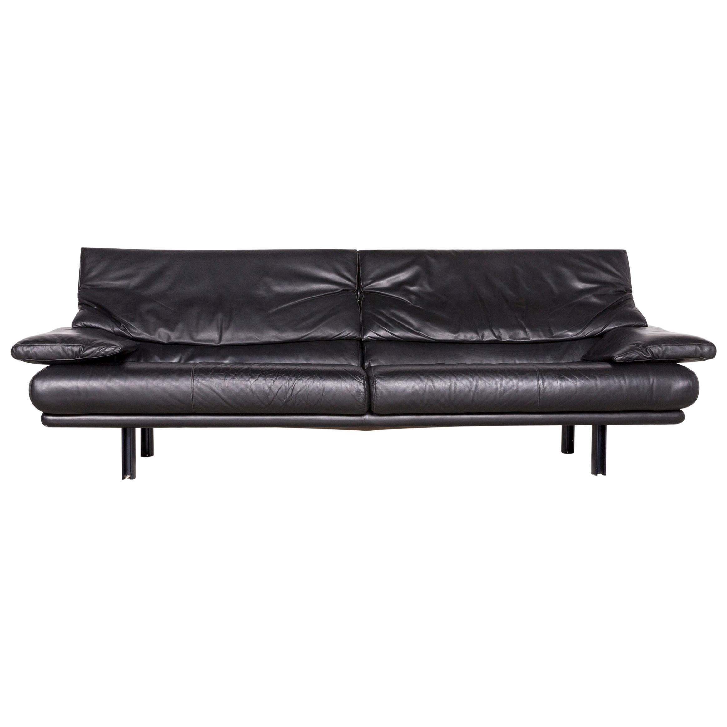 B&B Italia Alanda Designer Leather Sofa Black Three-Seat Couch Relax For Sale