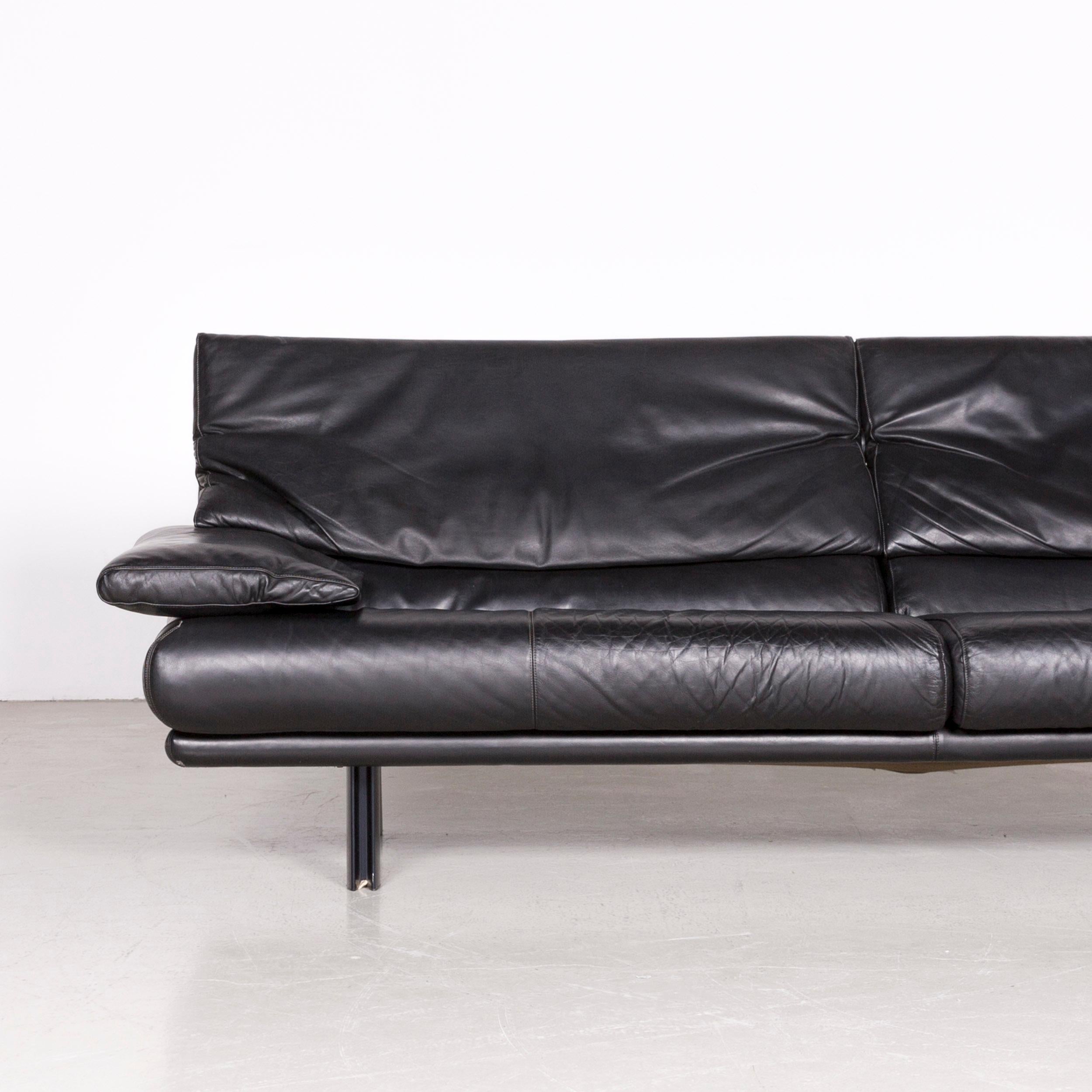 Contemporary B&B Italia Alanda Designer Leather Sofa Set Black Three-Seat Couch Relax For Sale