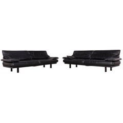 B&B Italia Alanda Designer Leather Sofa Set Black Three-Seat Couch Relax