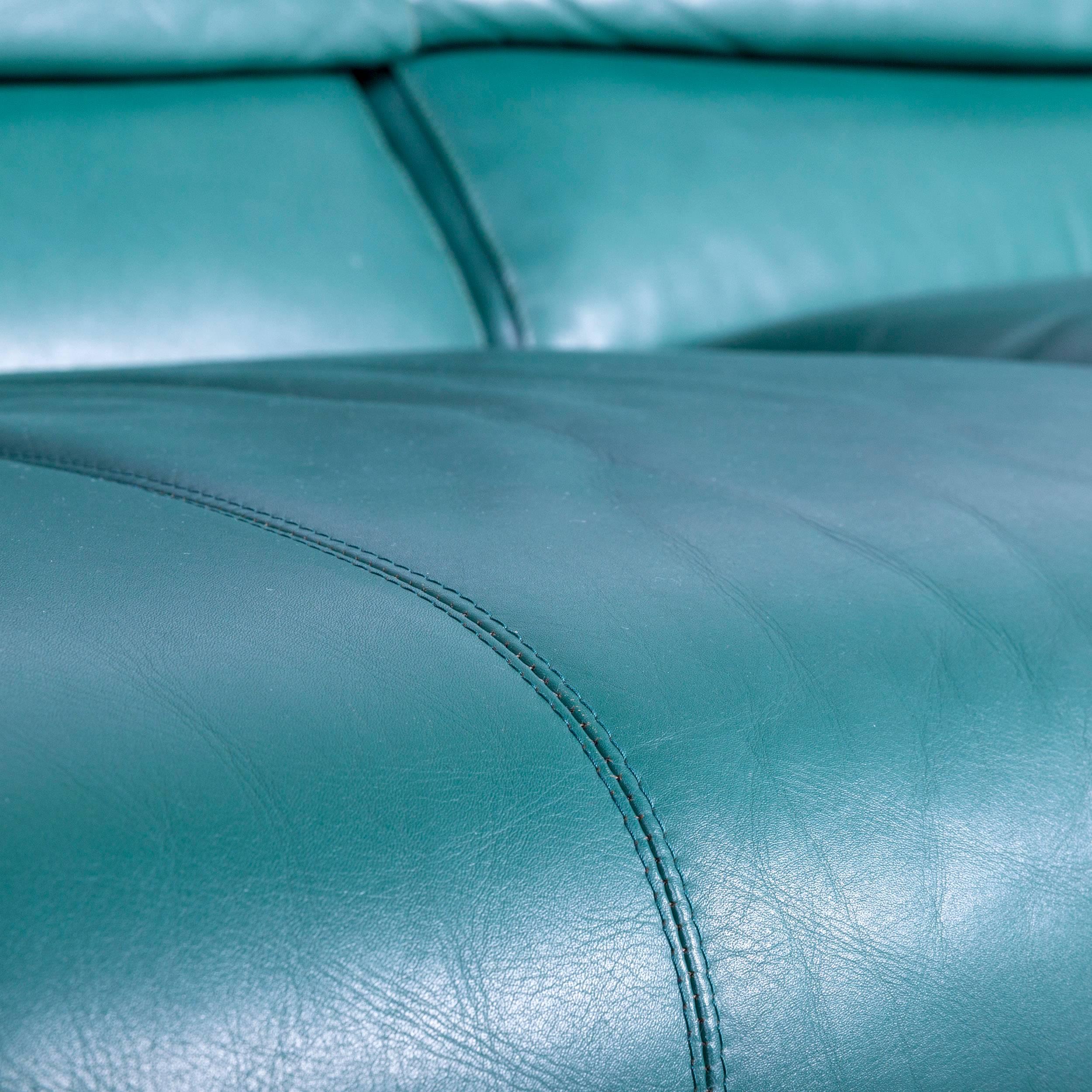 Contemporary B&B Italia Alanda Leather Sofa Turqoise Blue Two-Seat