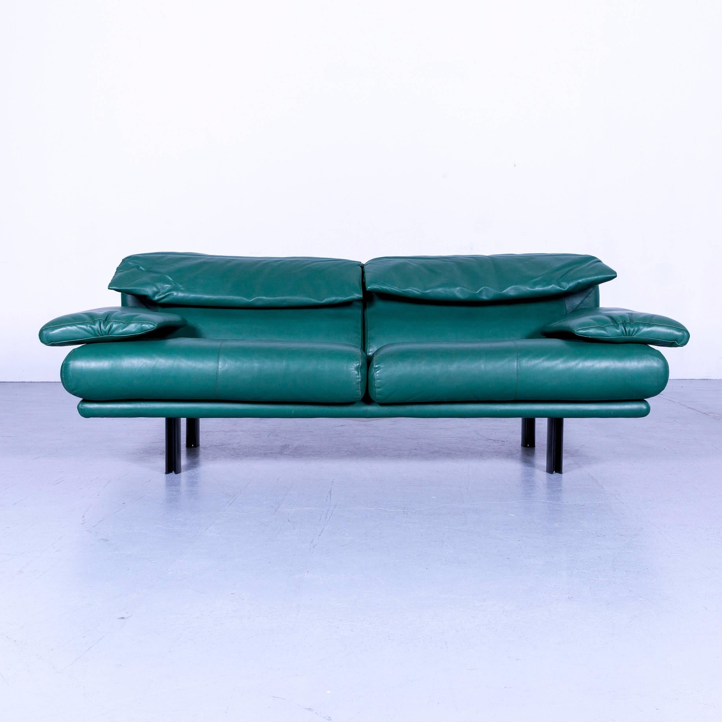 Modern B & B Italia Alanda Leather Sofa Turquoise Blue Two-Seat For Sale