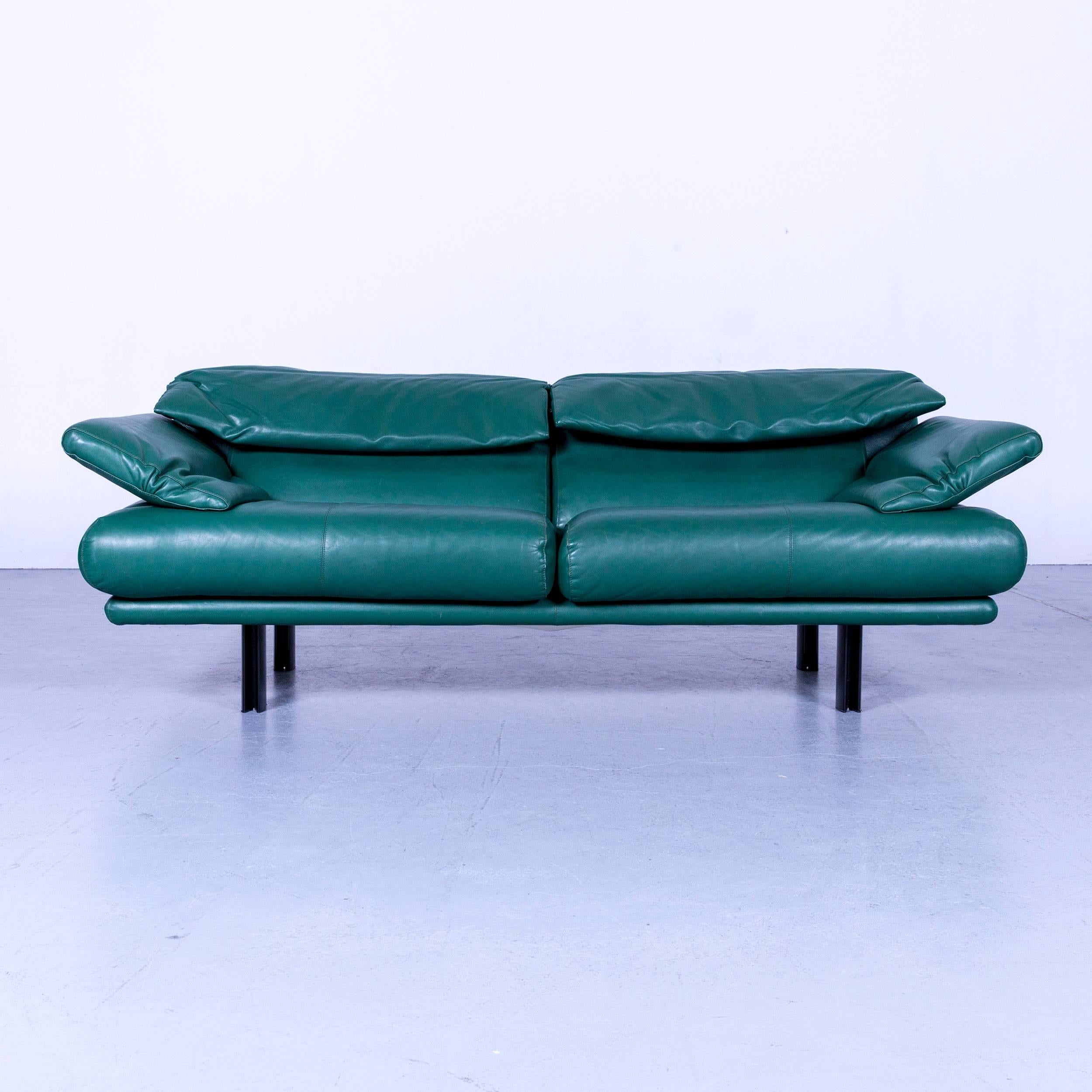 German B & B Italia Alanda Leather Sofa Turquoise Blue Two-Seat For Sale