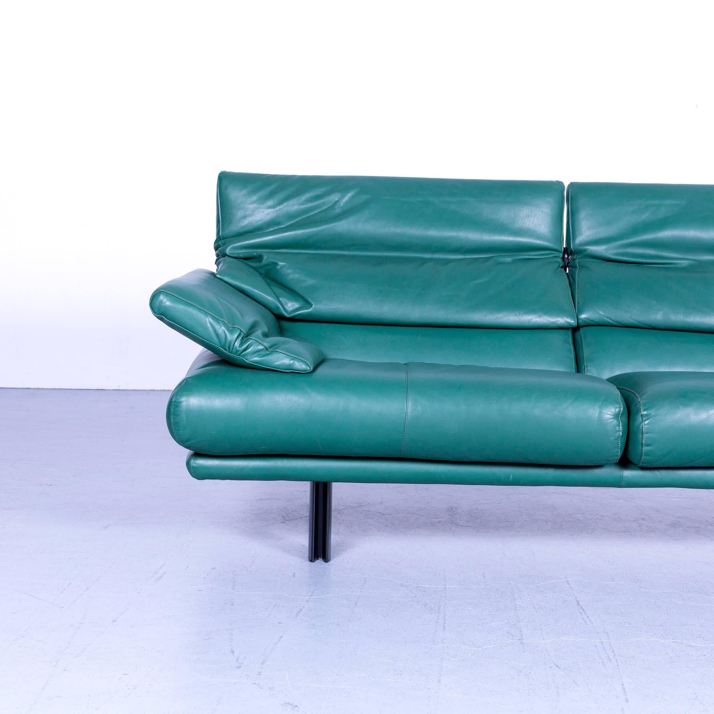 Contemporary B & B Italia Alanda Leather Sofa Turquoise Blue Two-Seat For Sale
