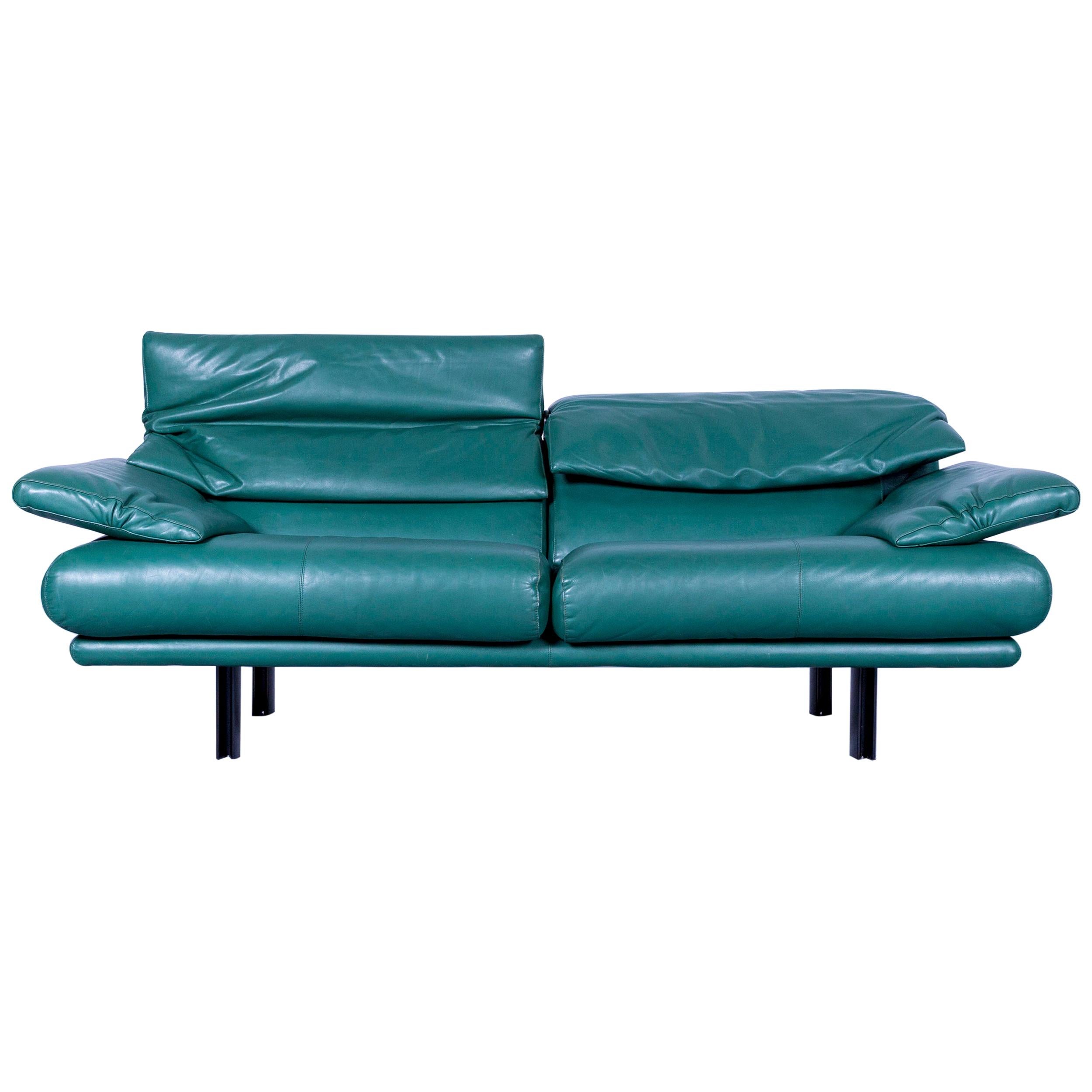 B & B Italia Alanda Leather Sofa Turquoise Blue Two-Seat For Sale