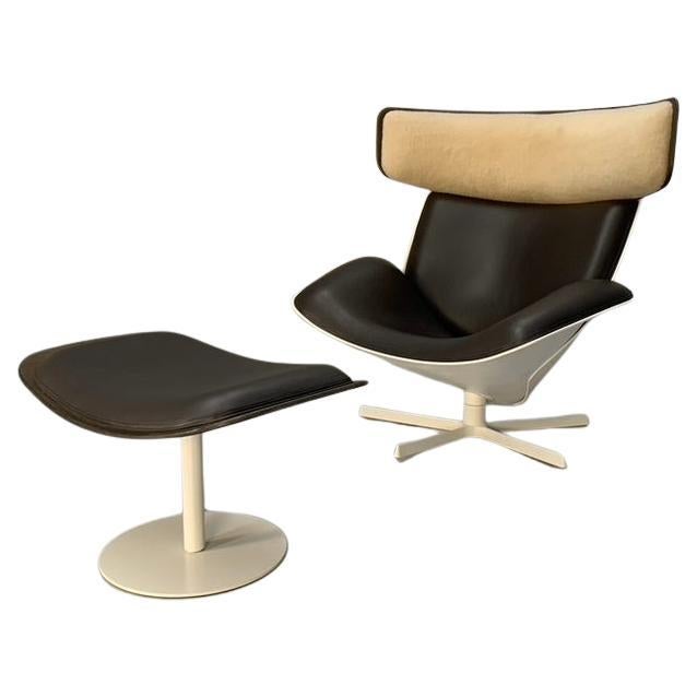 B&B Italia "Almora" Lounge Armchair & Footrest - In Merino & Grey Leather