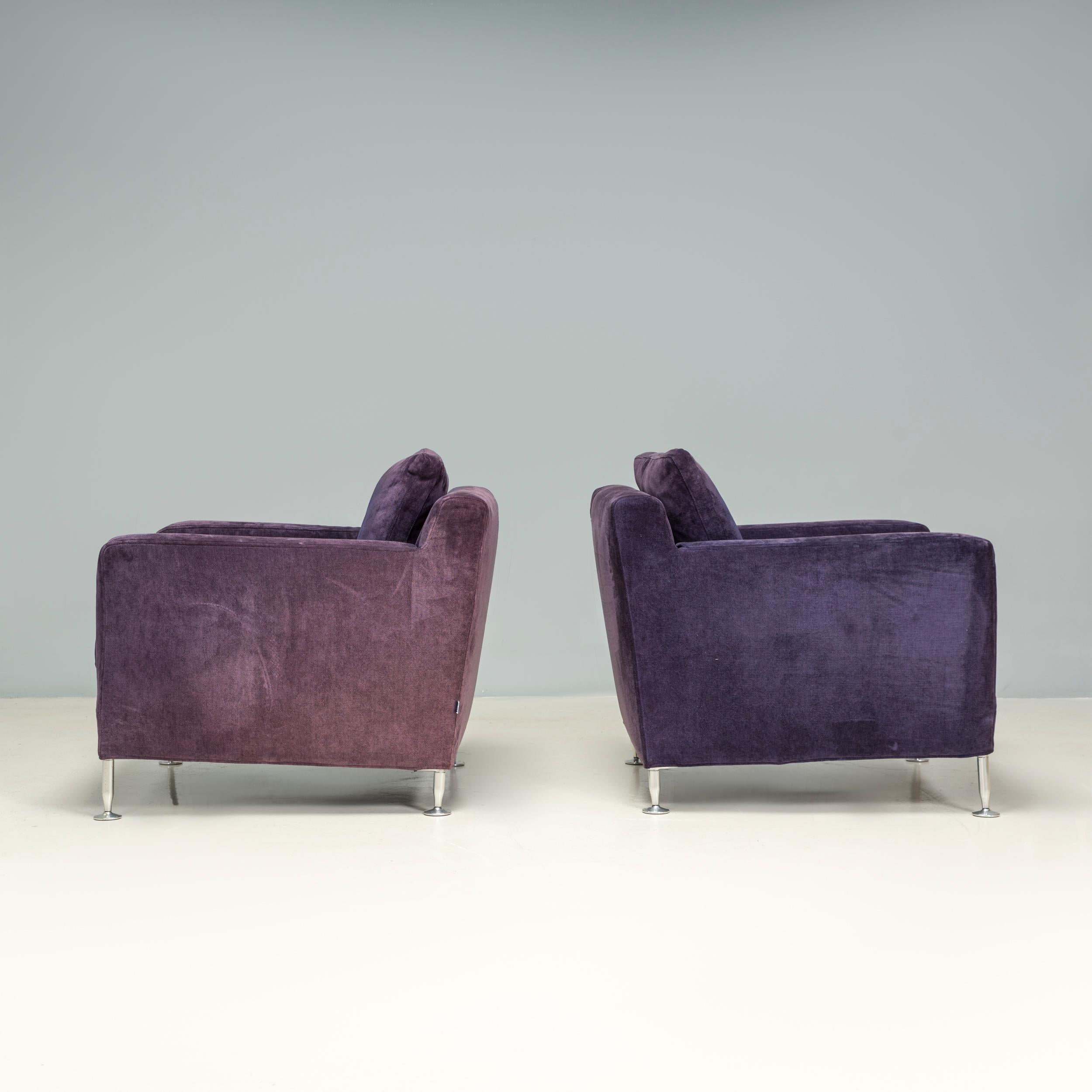 B&B Italia Antonio Citterio Dark Purple Fabric Harry Armchairs, Set of 2 In Fair Condition For Sale In London, GB