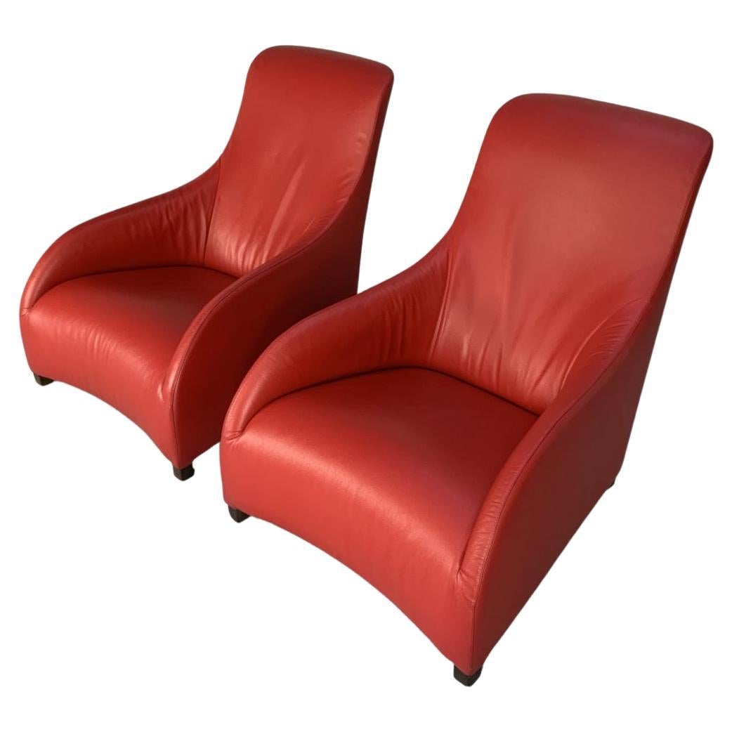 B&B Italia Armchairs, “Maxalto Kalos 9750”, in Red “Gamma” Leather For Sale