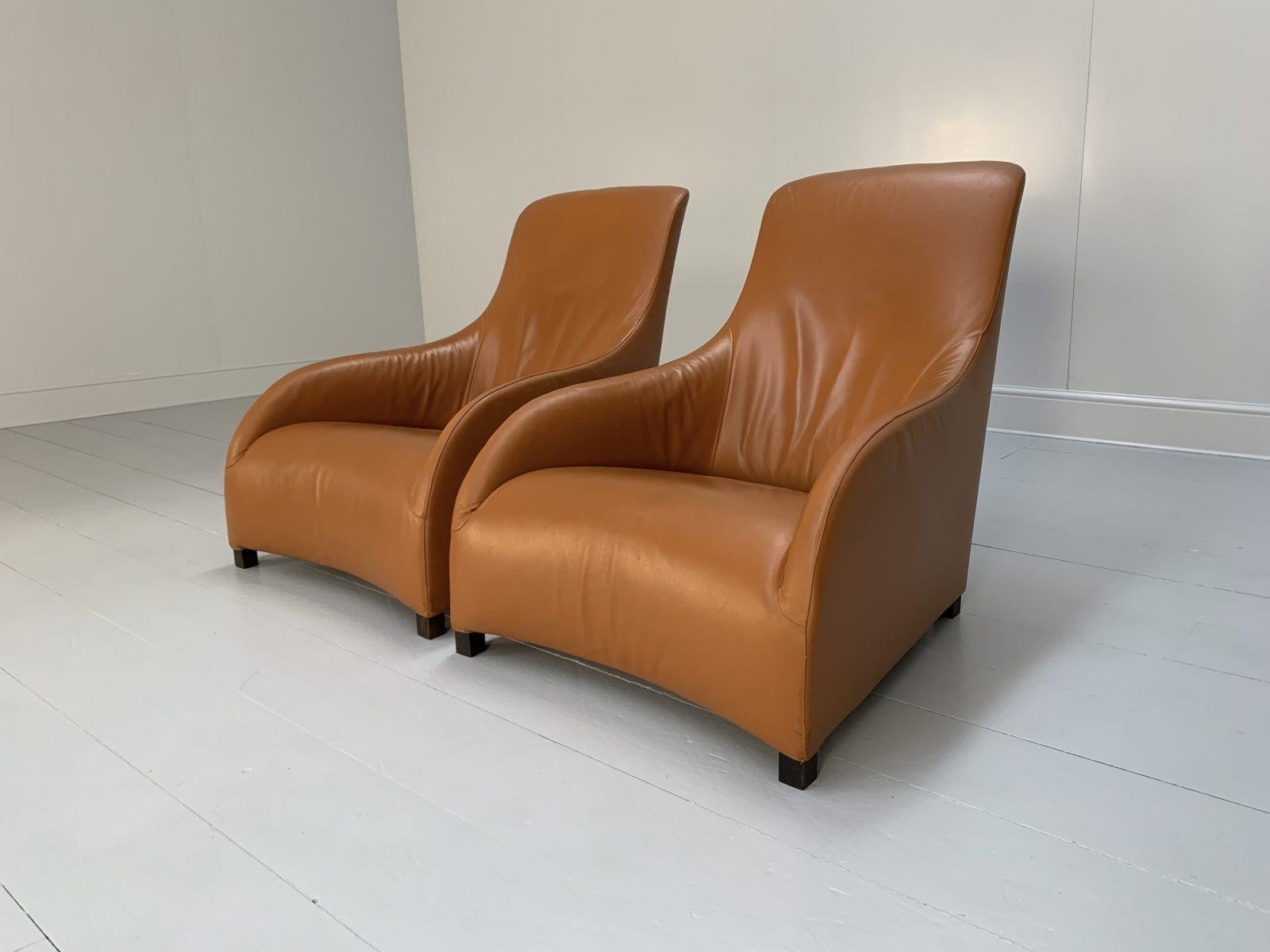 Contemporary B&B Italia Armchairs – “MAXALTO KALOS 9750” – In Tan Brown “ALFA” Leather  For Sale