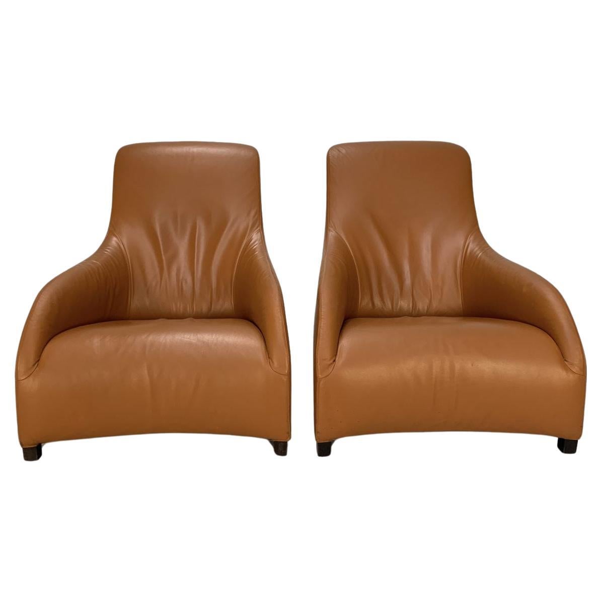 B&B Italia Armchairs – “MAXALTO KALOS 9750” – In Tan Brown “ALFA” Leather  For Sale