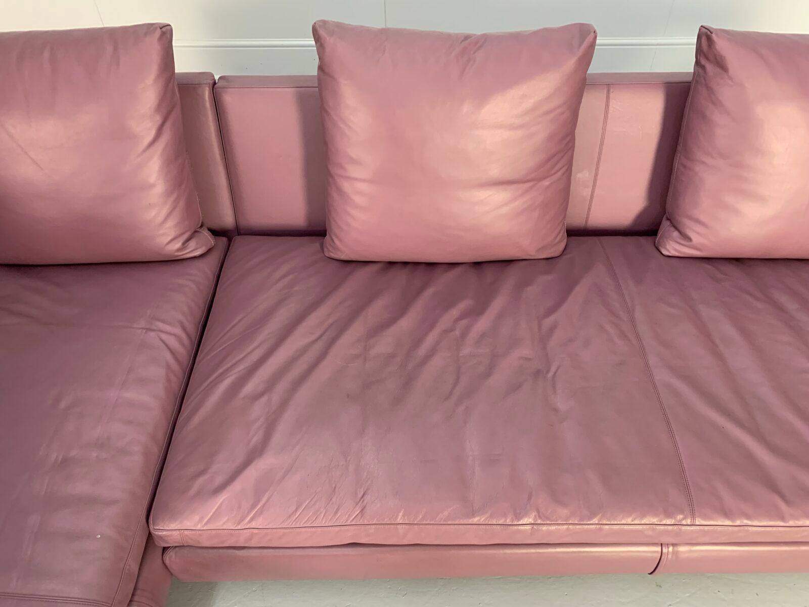 B&B ITALIA “ARNE” 6-Seat L-Shape Sofa – In Mauve Pale-Purple “GAMMA” Leather For Sale 4