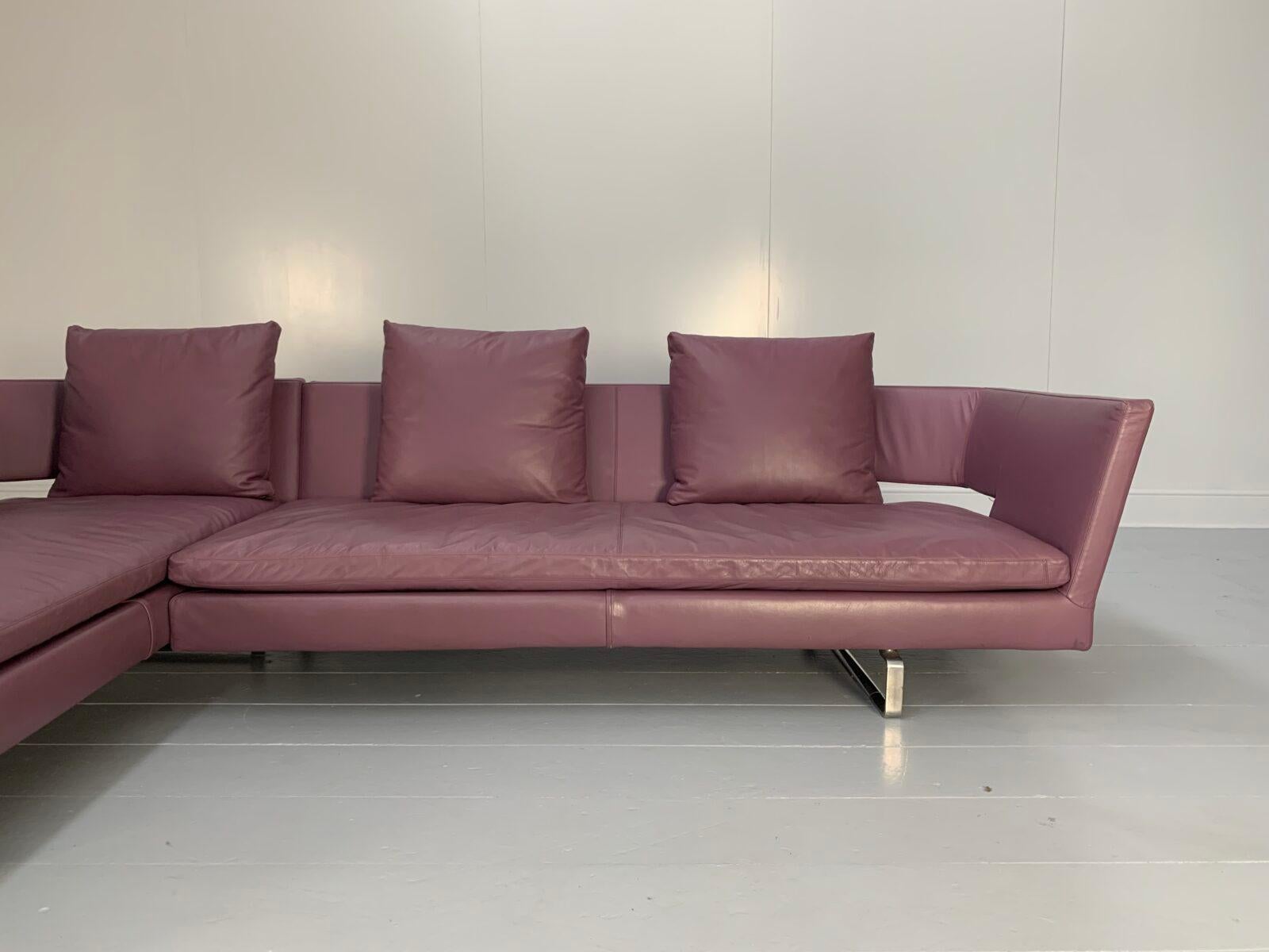 B&B Italia “Arne” 6-Seat L-Shape Sofa – In Mauve Pale-Purple “Gamma” Leather In Good Condition For Sale In Barrowford, GB