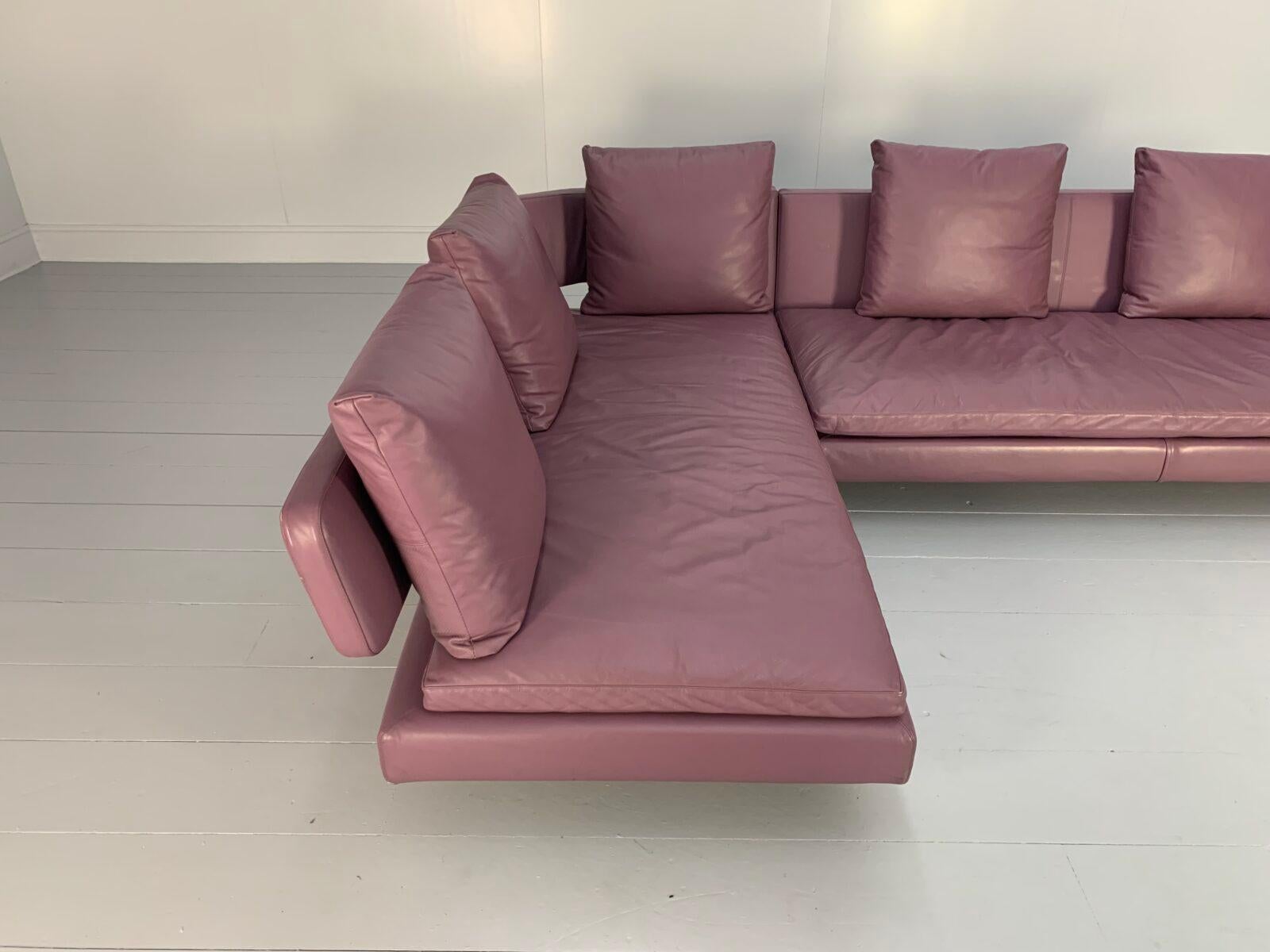 B&B ITALIA “ARNE” 6-Seat L-Shape Sofa – In Mauve Pale-Purple “GAMMA” Leather In Good Condition For Sale In Barrowford, GB