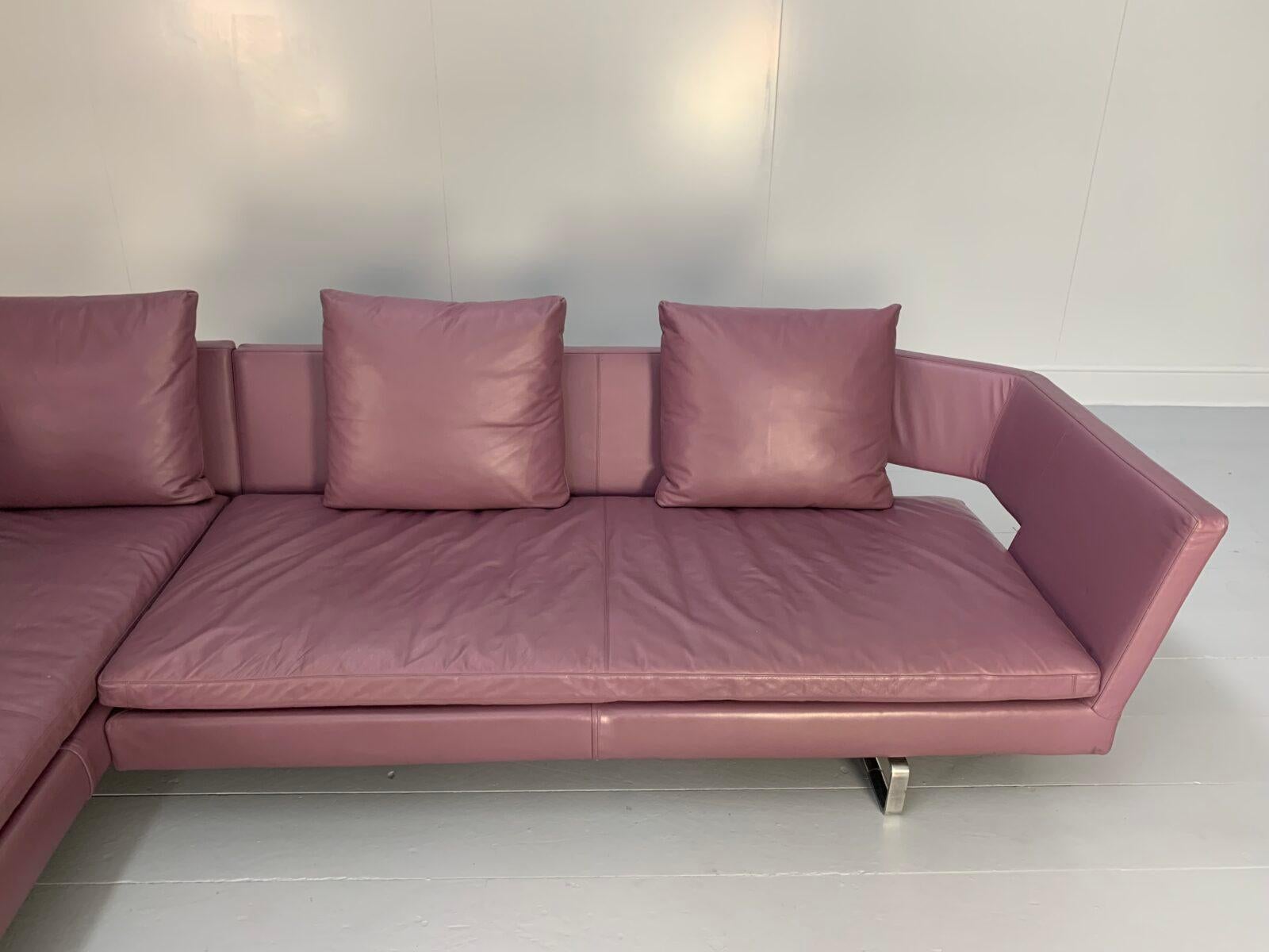 Contemporary B&B ITALIA “ARNE” 6-Seat L-Shape Sofa – In Mauve Pale-Purple “GAMMA” Leather For Sale