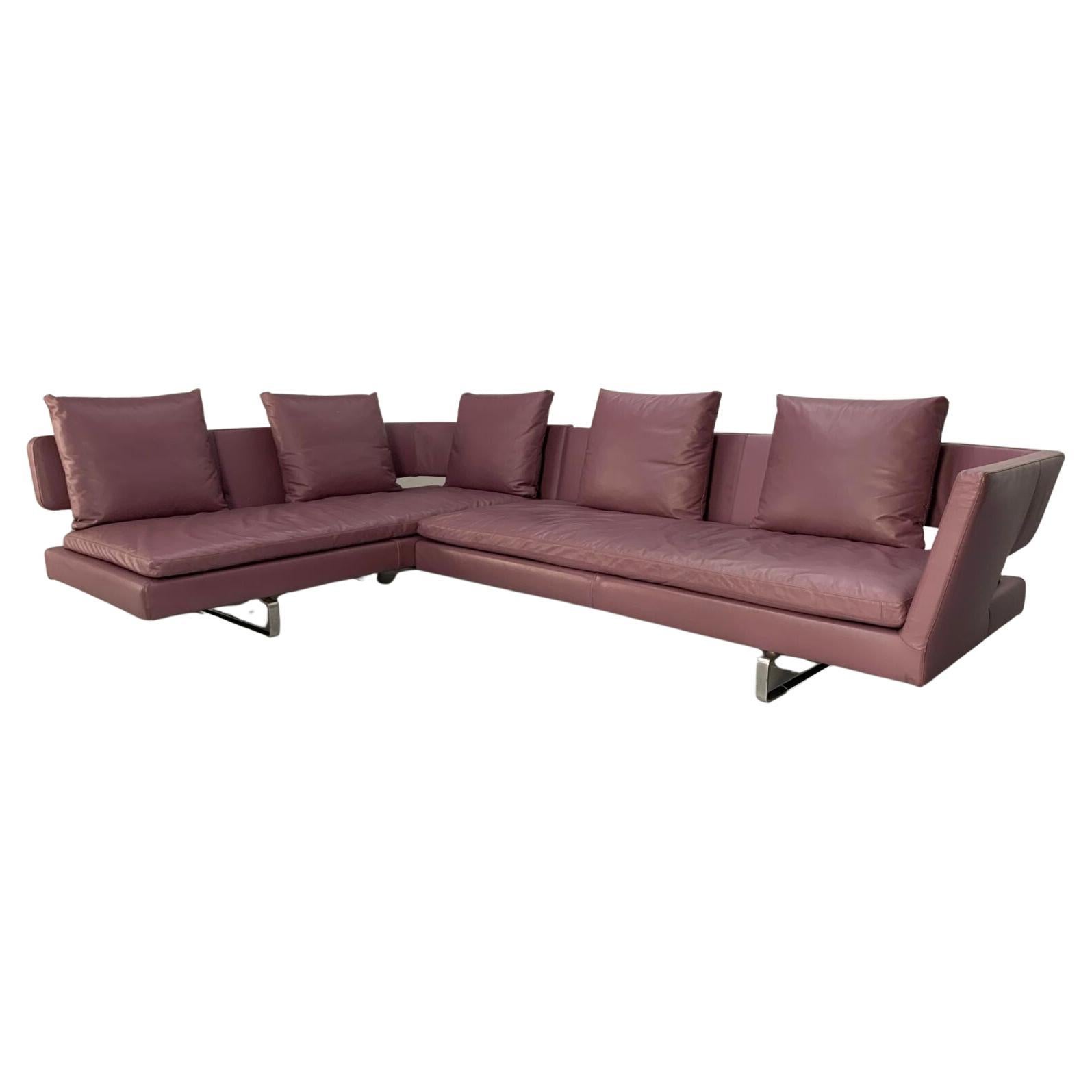 B&B Italia “Arne” 6-Seat L-Shape Sofa – In Mauve Pale-Purple “Gamma” Leather For Sale