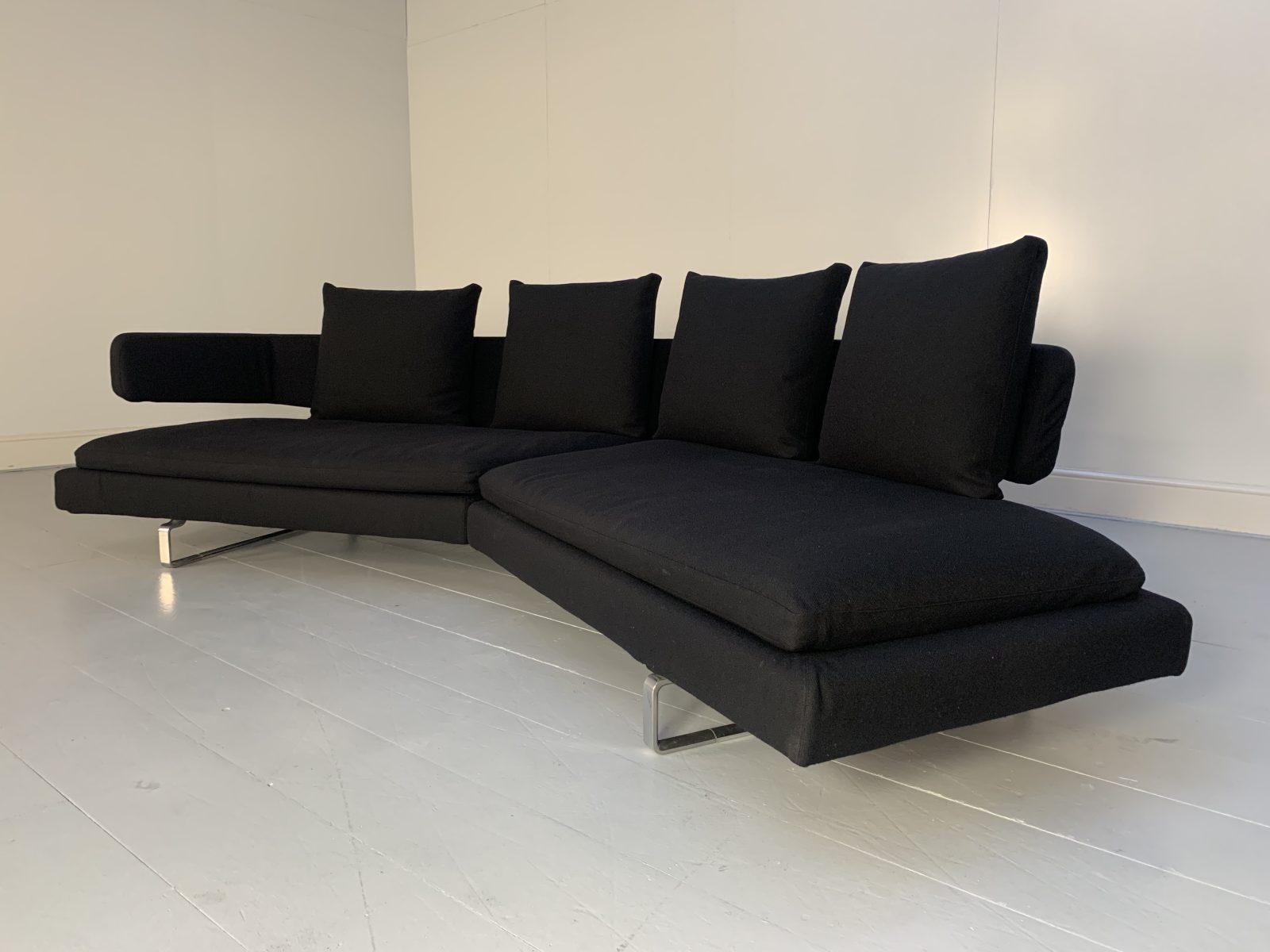 Contemporary B&B Italia “Arne A320CS” 3-Seat Curved Sofa, in Black Wool For Sale