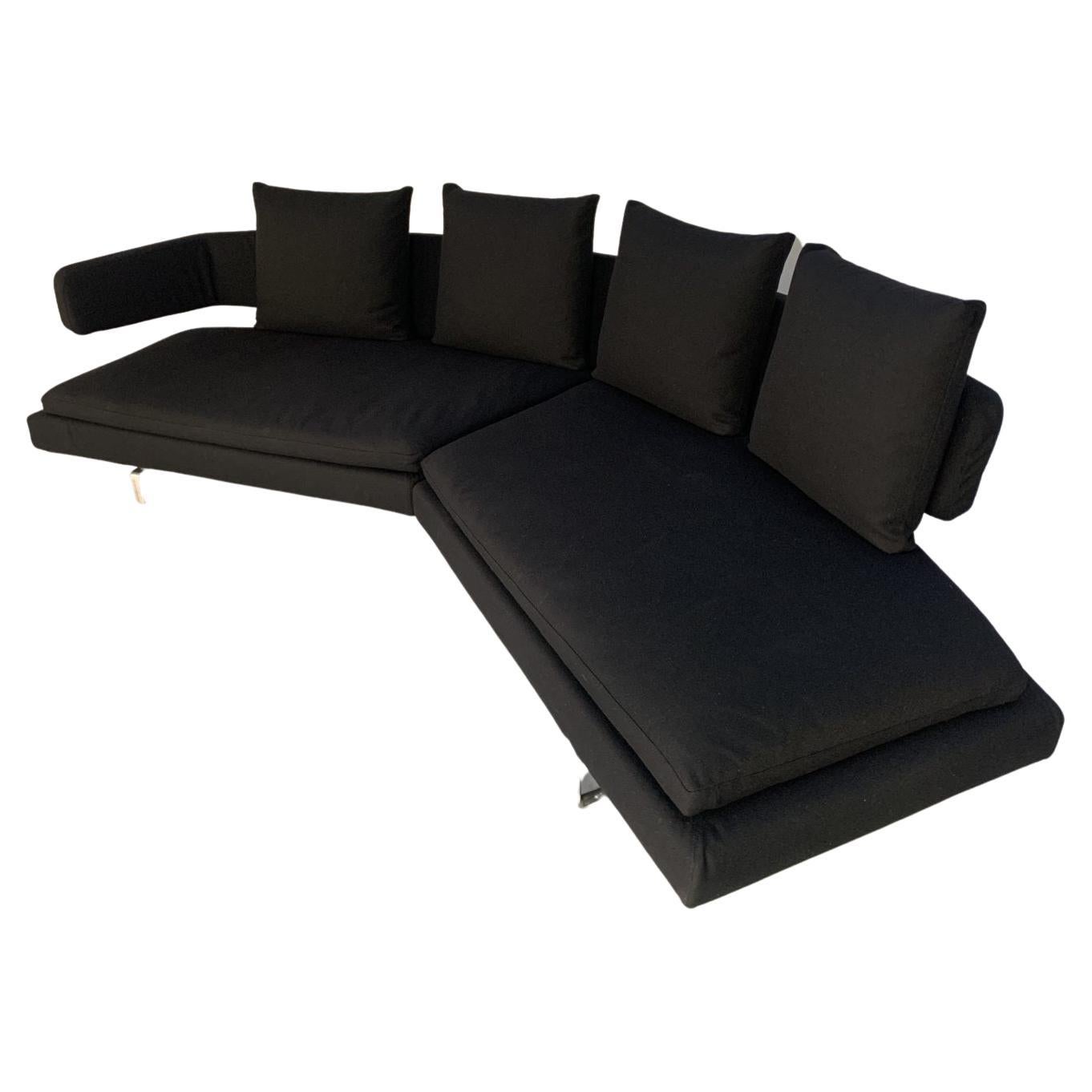 B&B Italia “Arne A320CS” 3-Seat Curved Sofa, in Black Wool For Sale