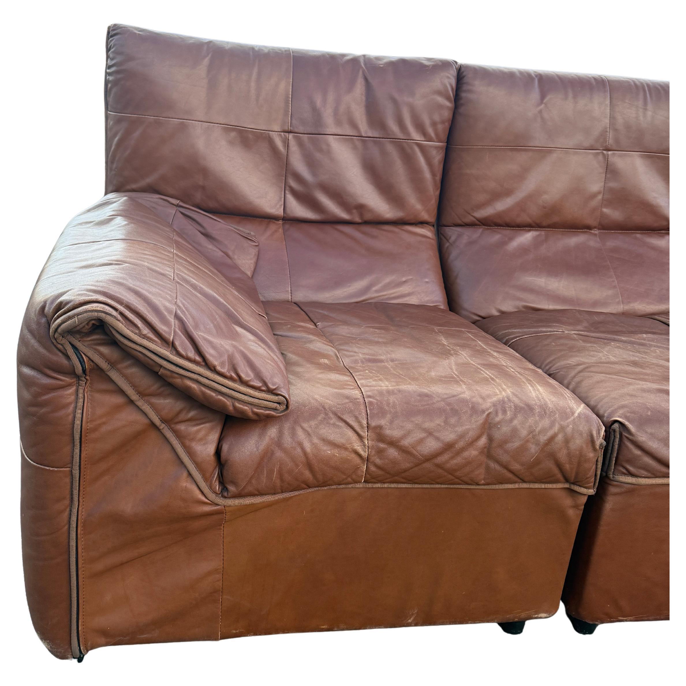 Mid-Century Modern B&B Italia Baia Leather Sectional Sofa by Antonio Citterio & Paolo Nava 1970