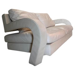 B&B Italia “Balillo” Postmodern Sofa, White Bone Leather, Sculptural Curved Arms