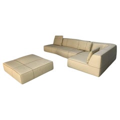 B&B Italia "Bend" L-Shape Sofa & Ottoman - In Ivory "Gamma" Leather