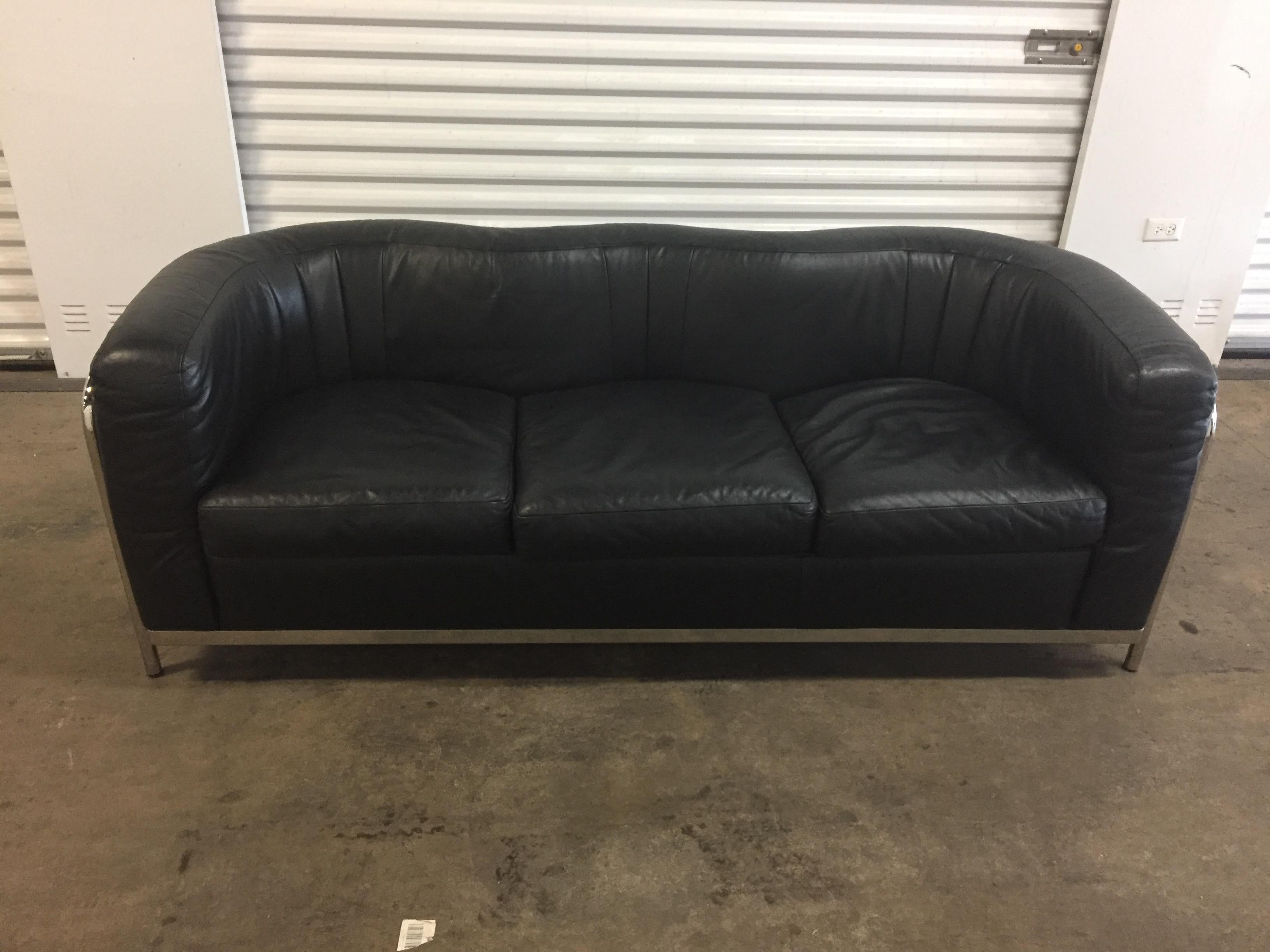 Zonatta  leather and chrome Sofa 
black leather and chrome, iconic and stately,
this sofa was in a guest bedroom and so perfect ; all chrome is unblemished and unscratched
you'll love the comfort as well as the quality as well as the cache!