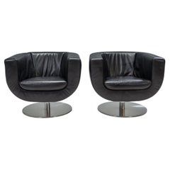 B&B Italia Black Leather Tulip Armchairs by Jeffrey Bernett, Set of 2