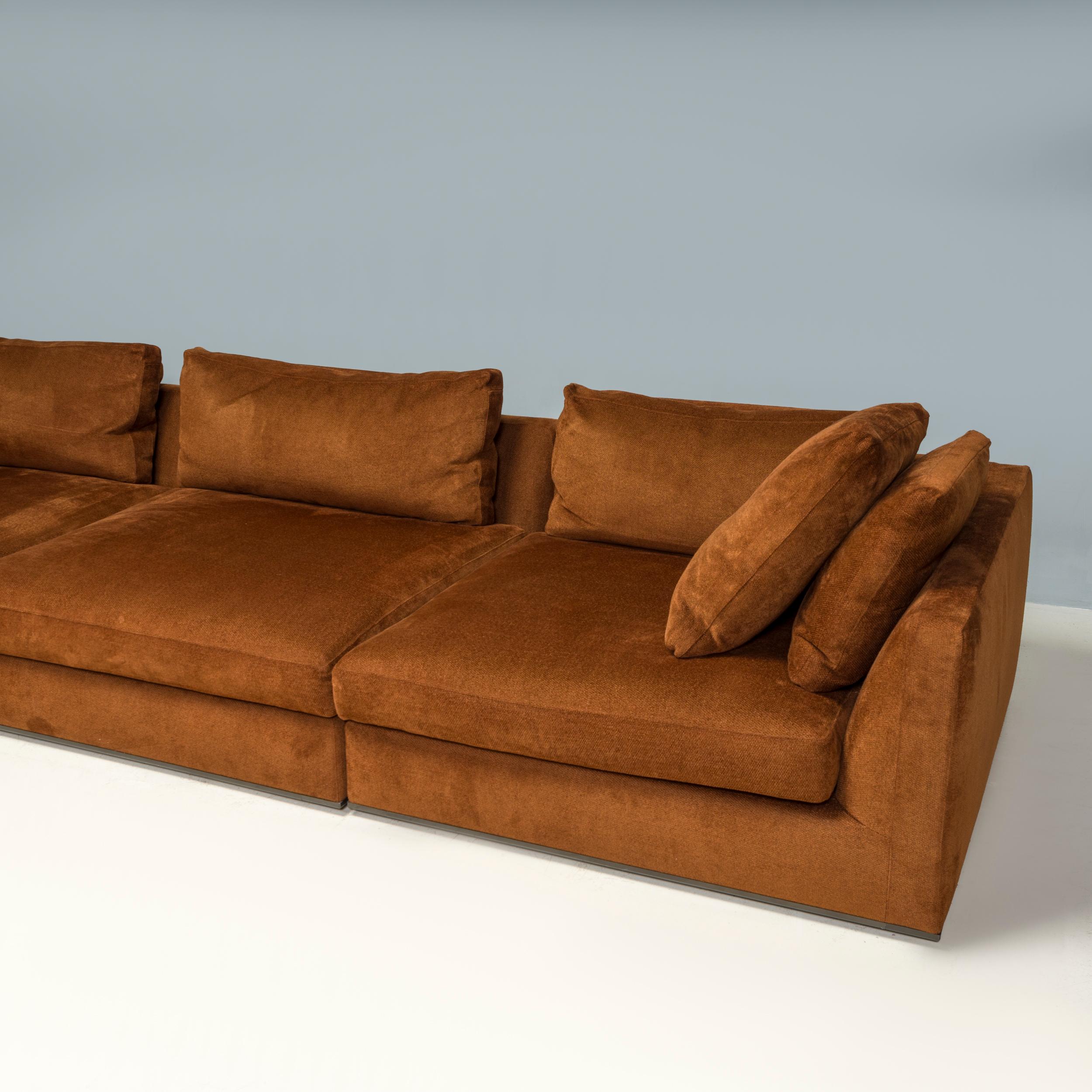 B&B Italia by Antonio Citterio Brown Velvet Richard Sectional Sofa In Good Condition For Sale In London, GB