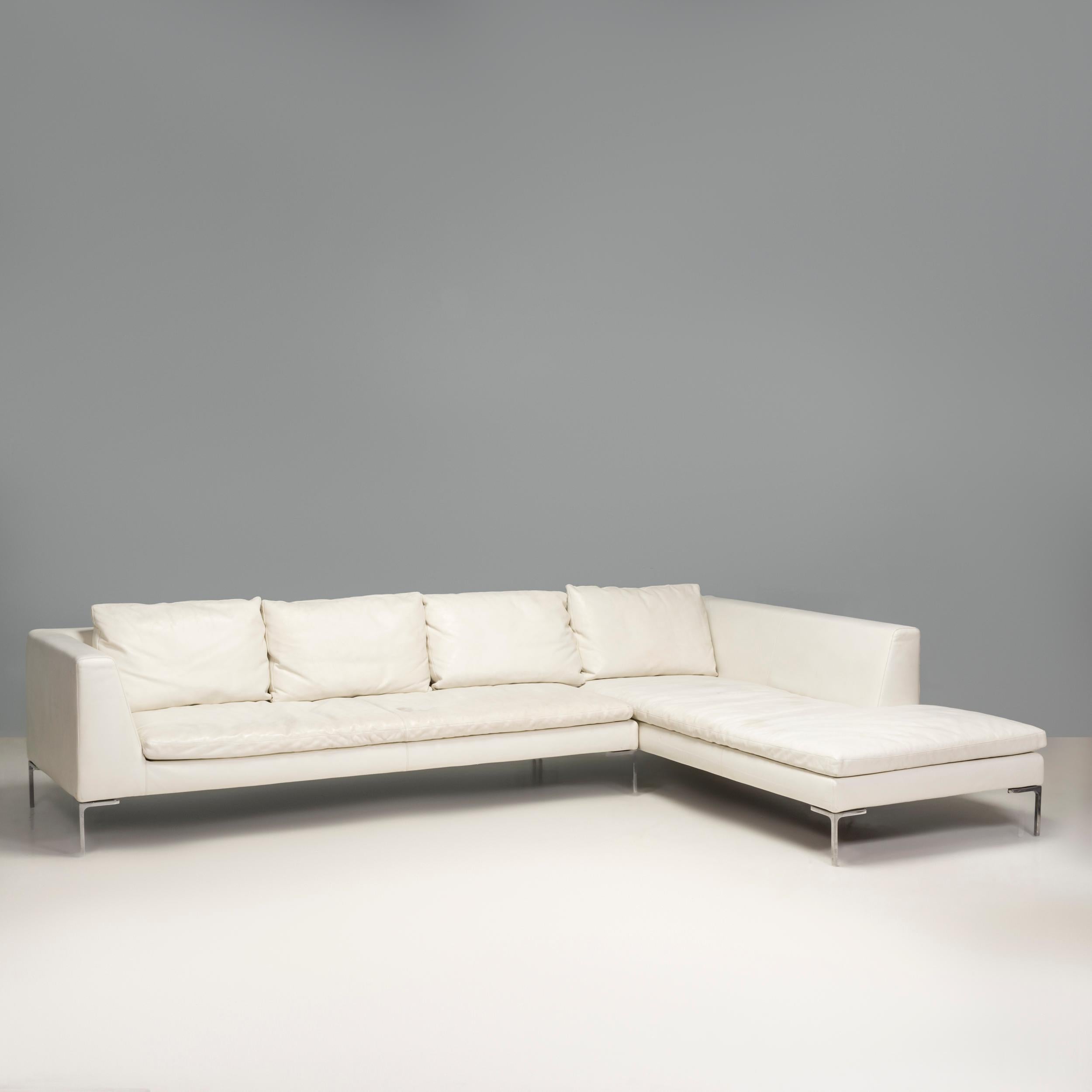  B&B Italia by Antonio Citterio Ivory Cream Leather Charles Corner Sofa In Fair Condition For Sale In London, GB