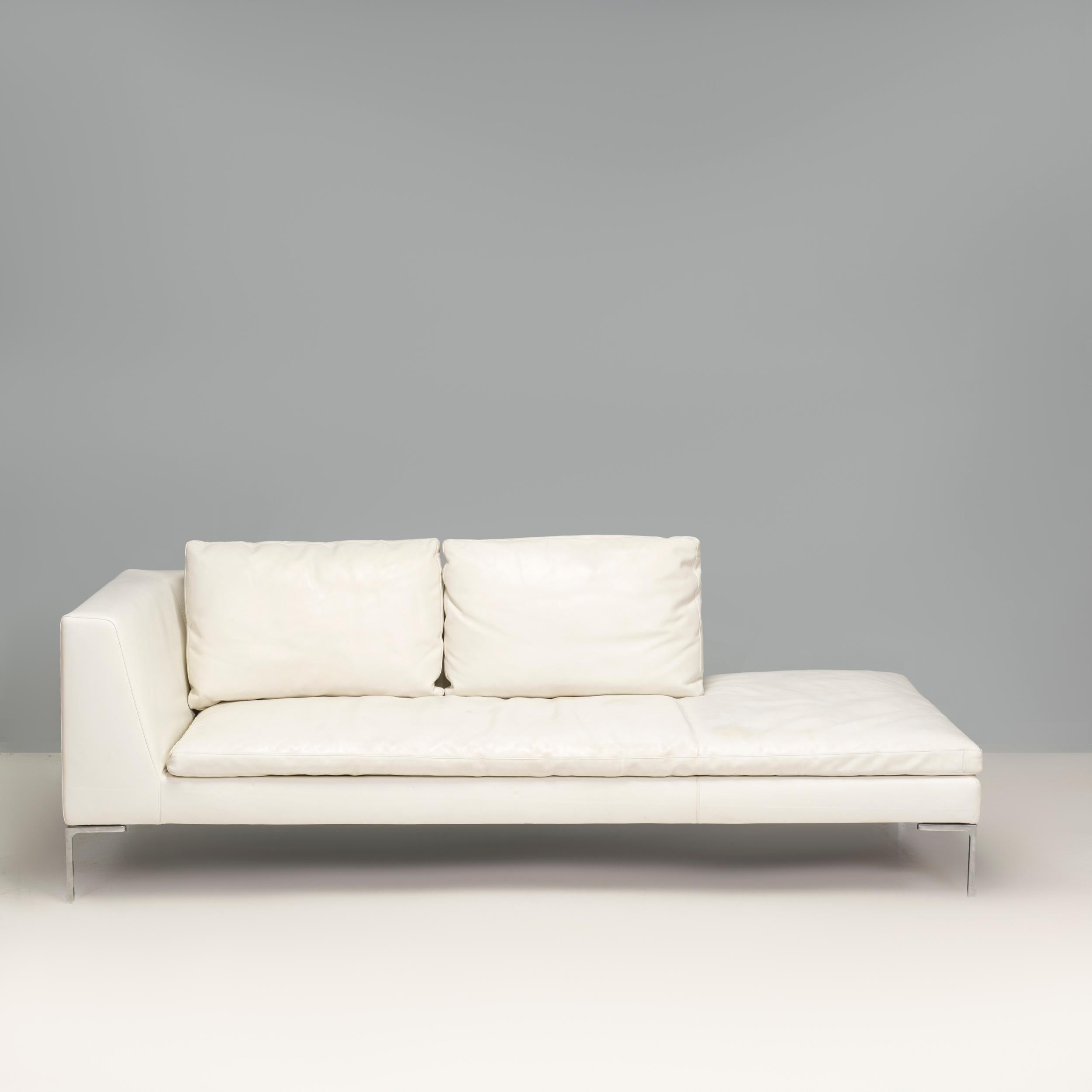 Contemporary  B&B Italia by Antonio Citterio Ivory Cream Leather Charles Corner Sofa For Sale