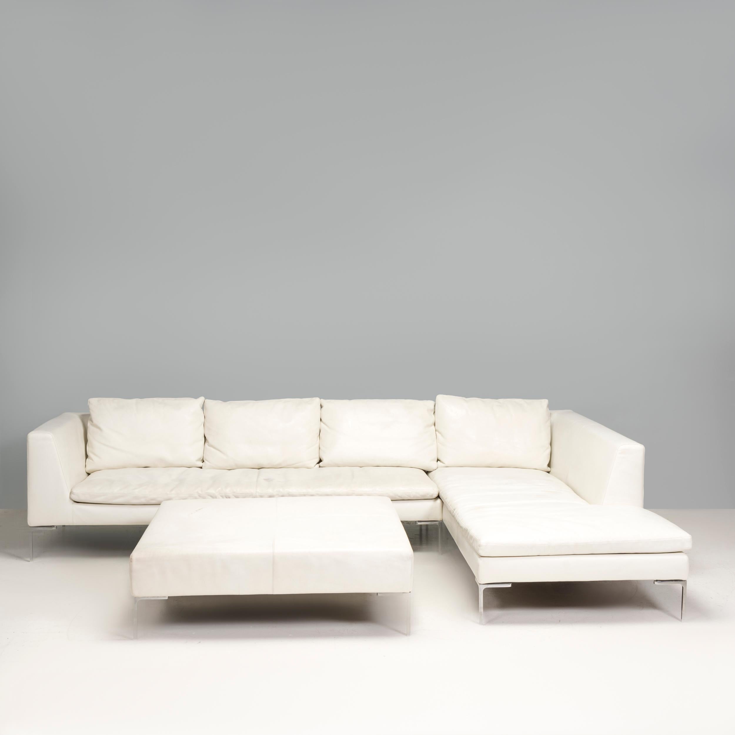 ivory leather ottoman