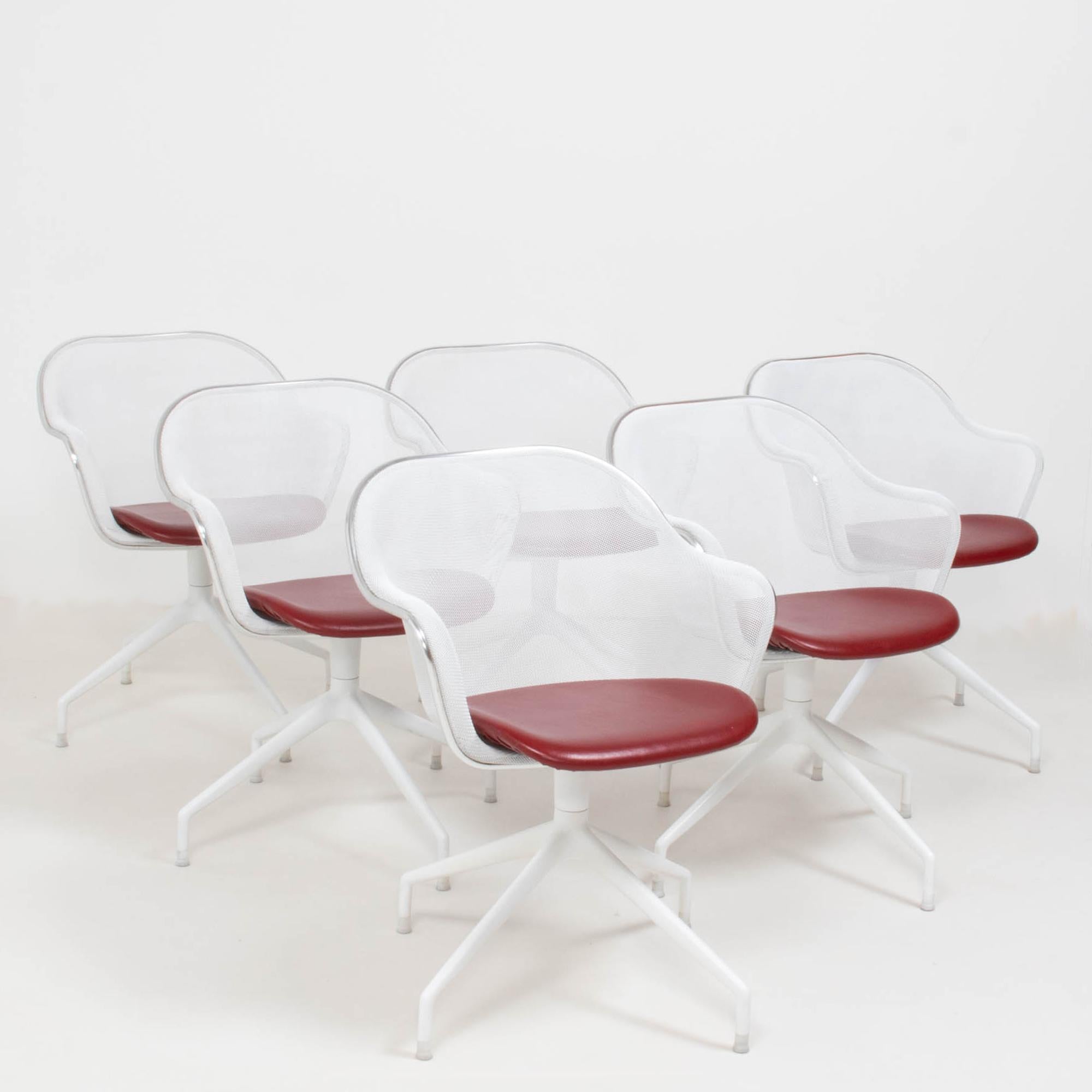 Italian B&B Italia by Antonio Citterio Luta White and Red Leather Swivel Dining Chairs For Sale
