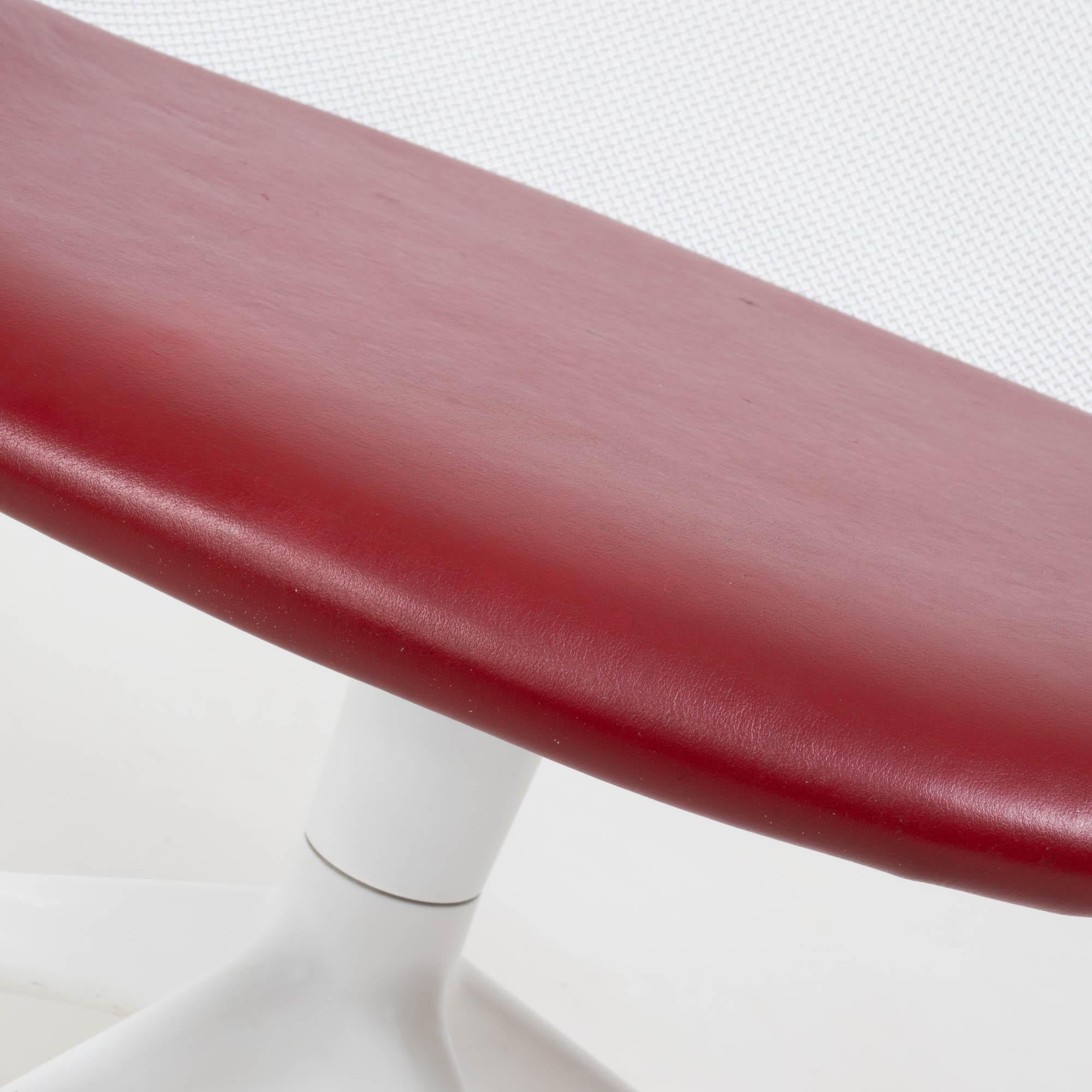 Metal B&B Italia by Antonio Citterio, Luta White and Red Leather Swivel Dining Chairs