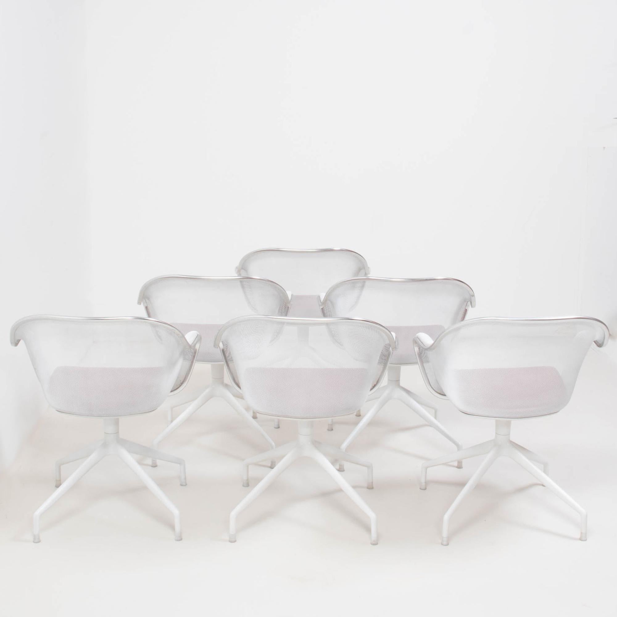Italian B&B Italia by Antonio Citterio Luta White & Red Leather Swivel Chairs, Set of 6