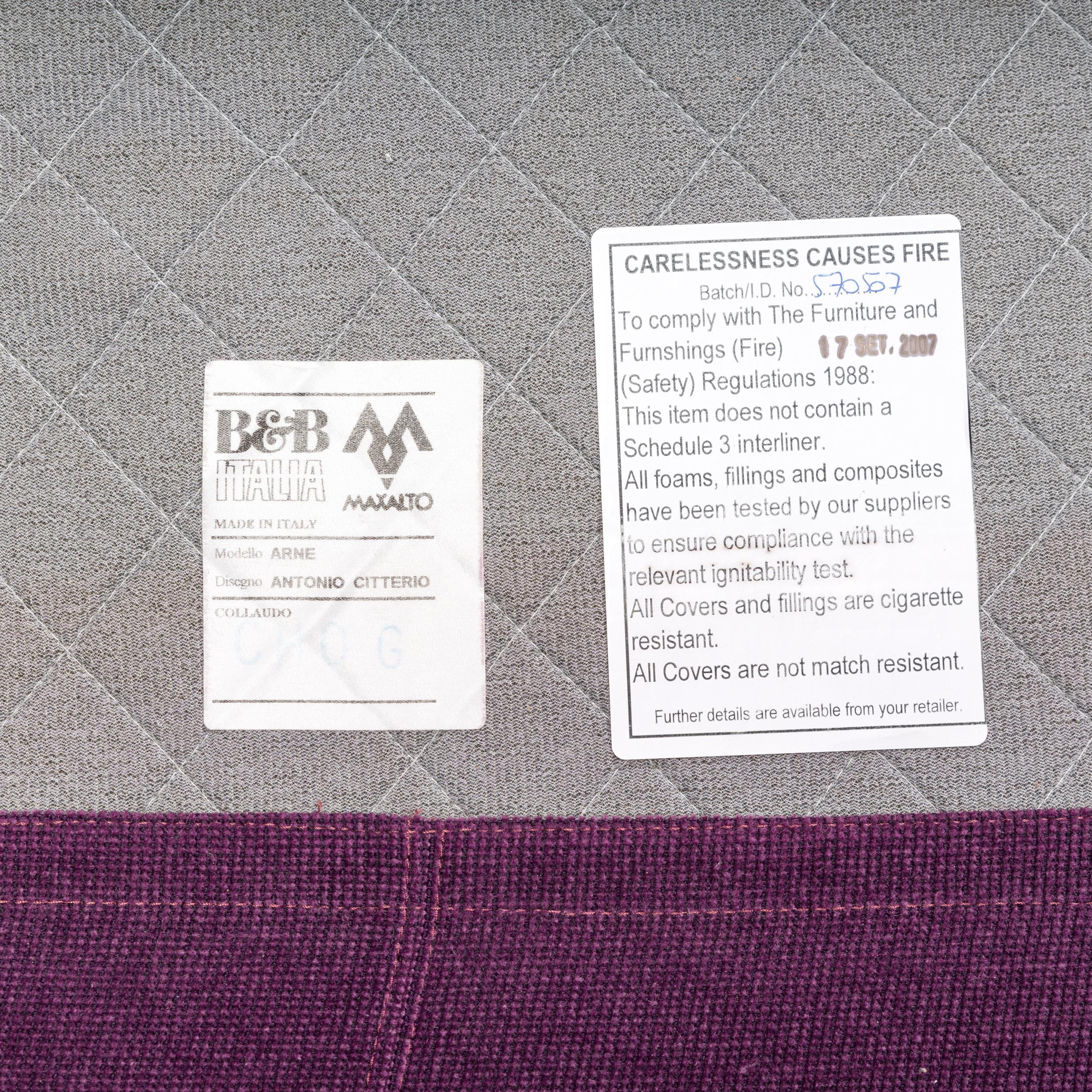 B&B Italia by Antonio Citterio Purple Fabric A320CS Arne Sofa, 2007 For Sale 6