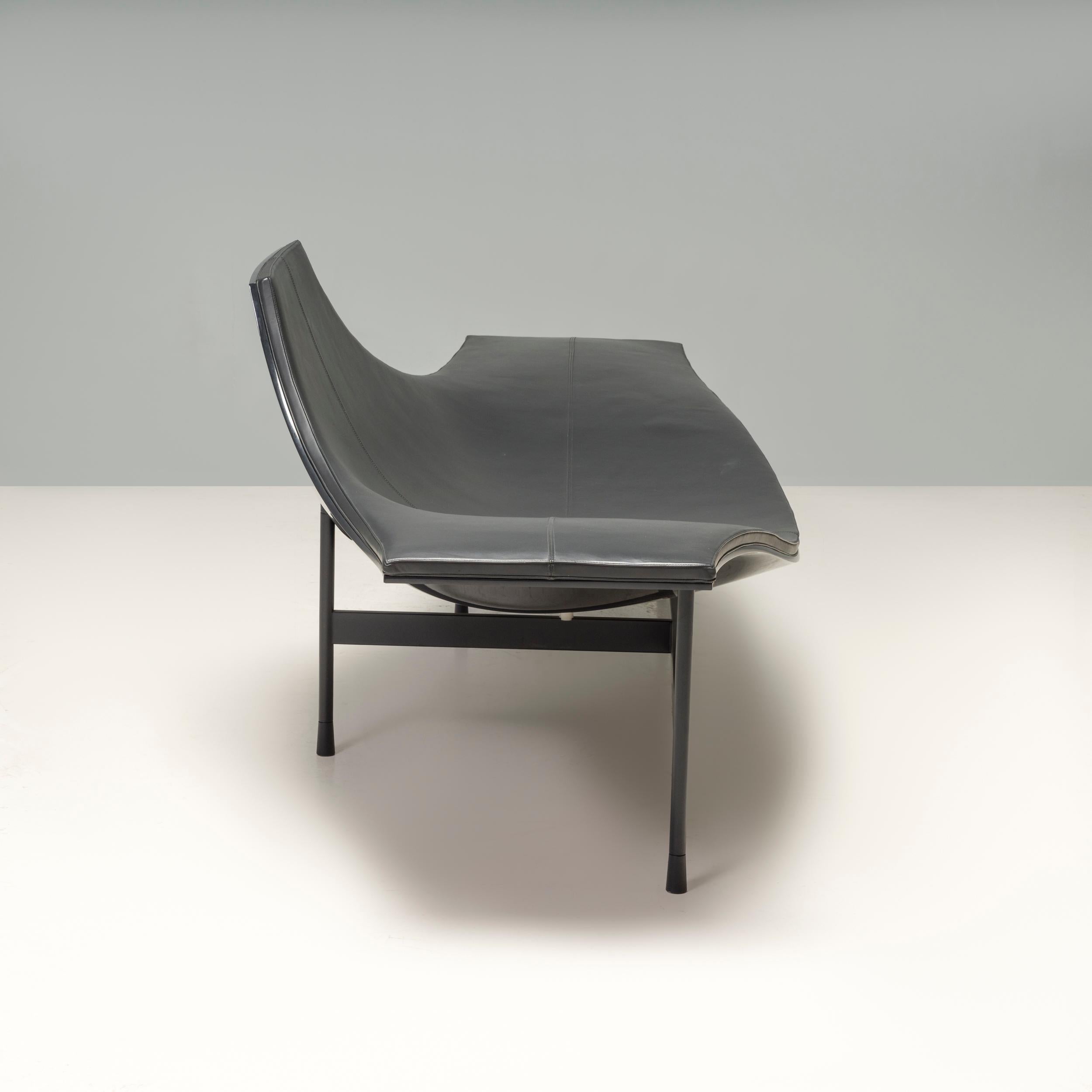 Italian B&B Italia by Jean-Marie Massaud Black Leather Terminal 1 Chaise Longue Armchair For Sale