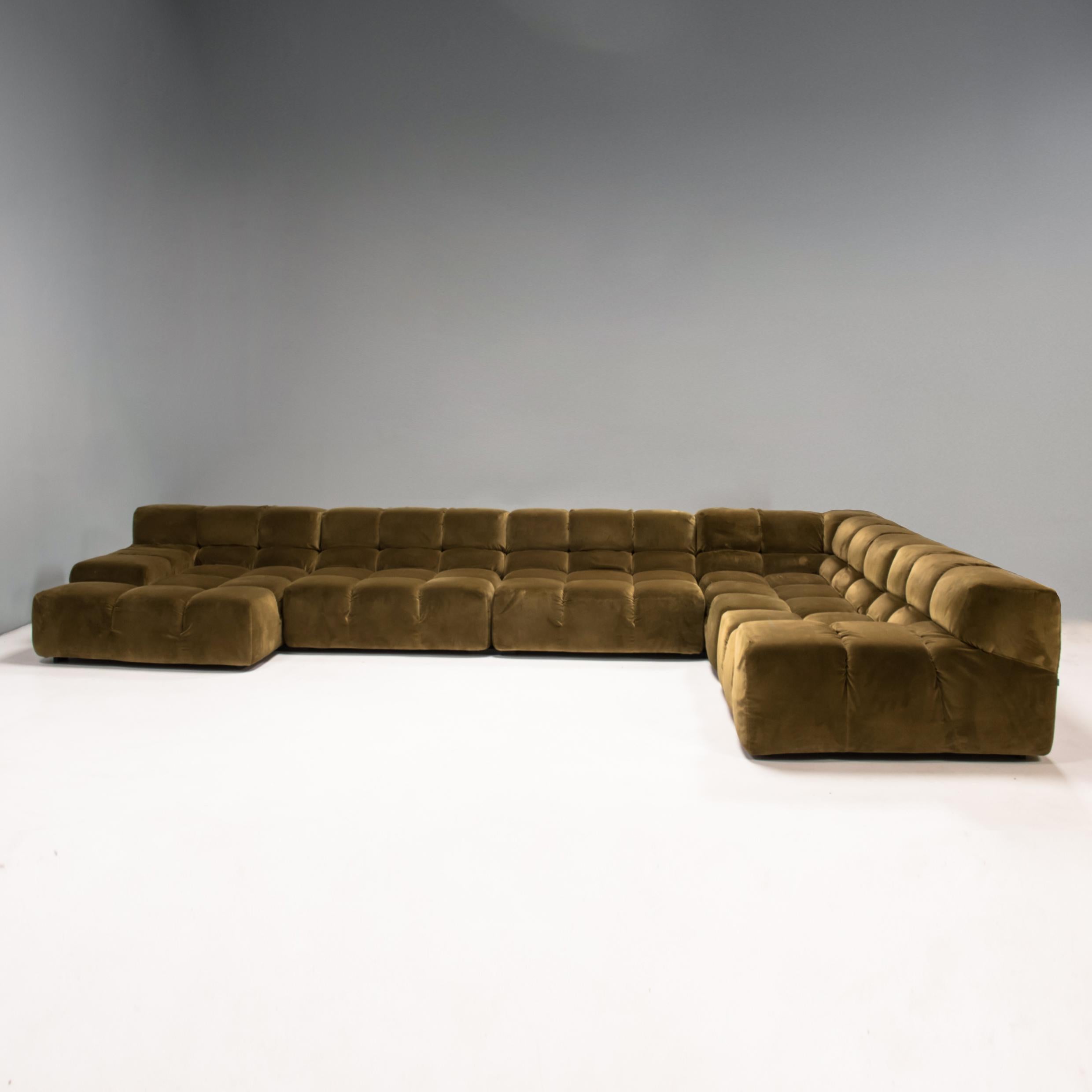 B&B Italia by Patricia Urquiola Olive Green Velvet Tufty Modular Sofa In Good Condition In London, GB