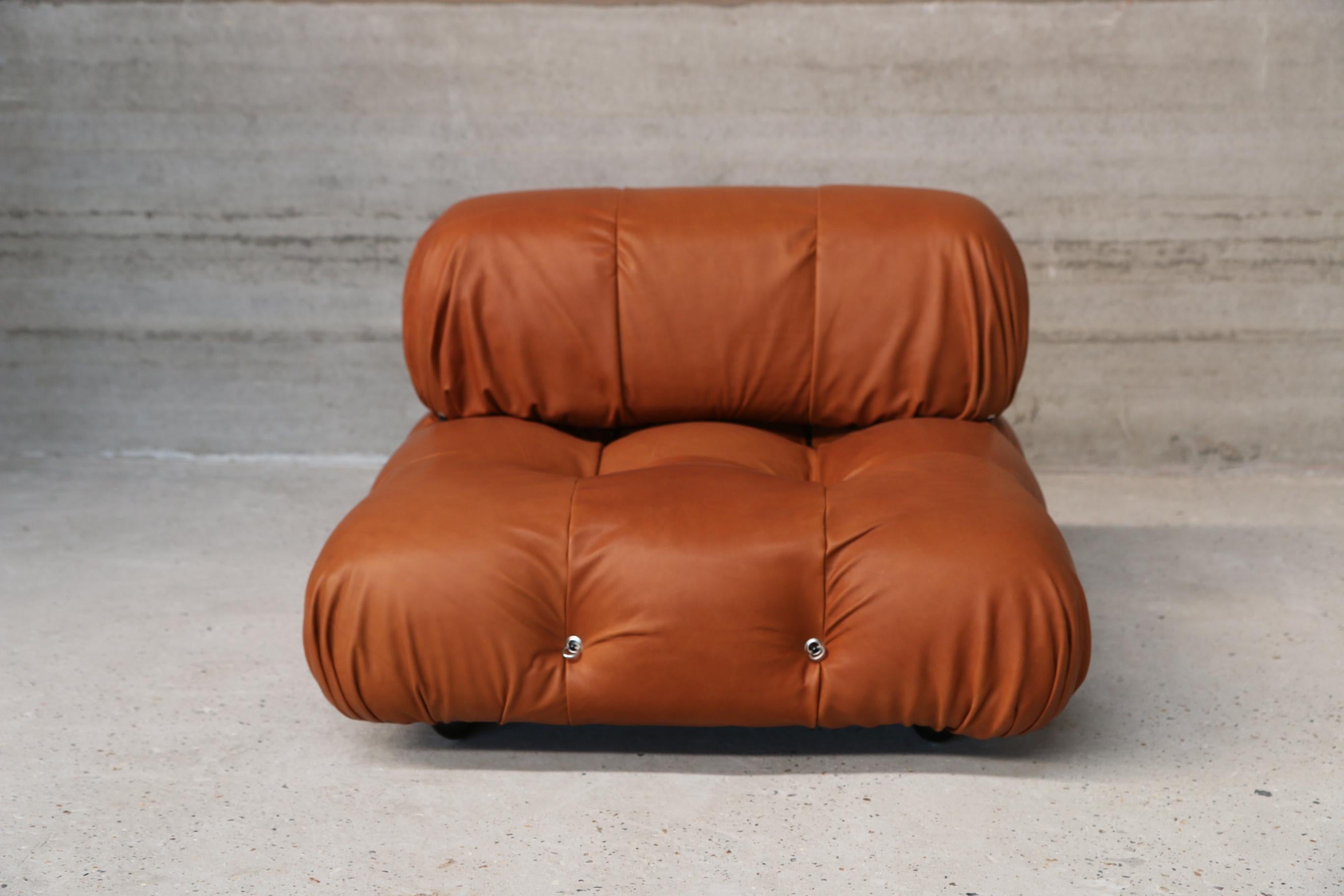 B&B Italia Camaleonda Lounge Chair and Ottoman Mario Bellini Cognac Leather For Sale 6