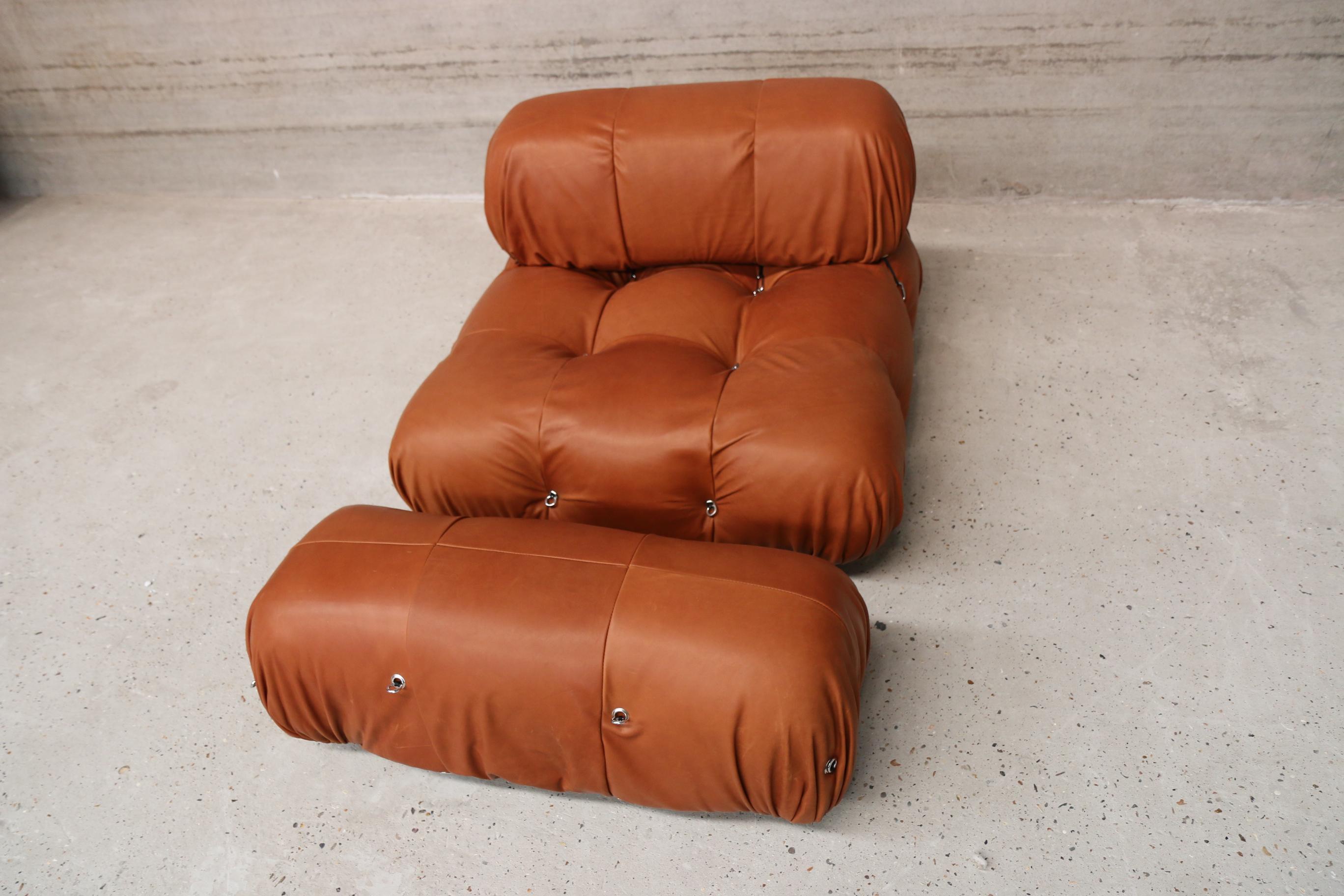 Italian B&B Italia Camaleonda Lounge Chair and Ottoman Mario Bellini Cognac Leather For Sale