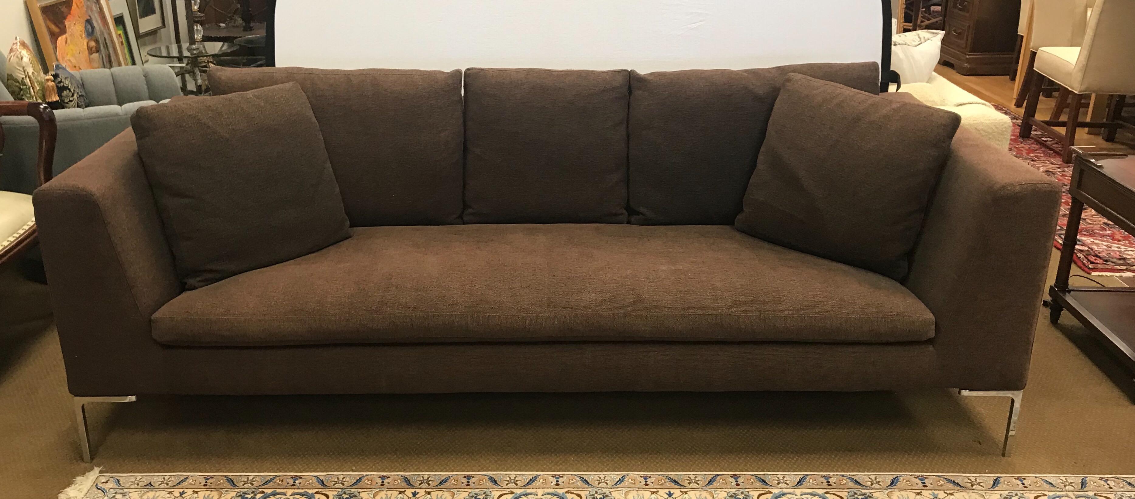 Mid-Century Modern B&B Italia Charles Brown Sofa Designed by Antonio Citterio Made in Italy