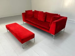B&B Italia "Charles CH230" Sofa & "CH150P" Bench Ottoman - In Red Velvet