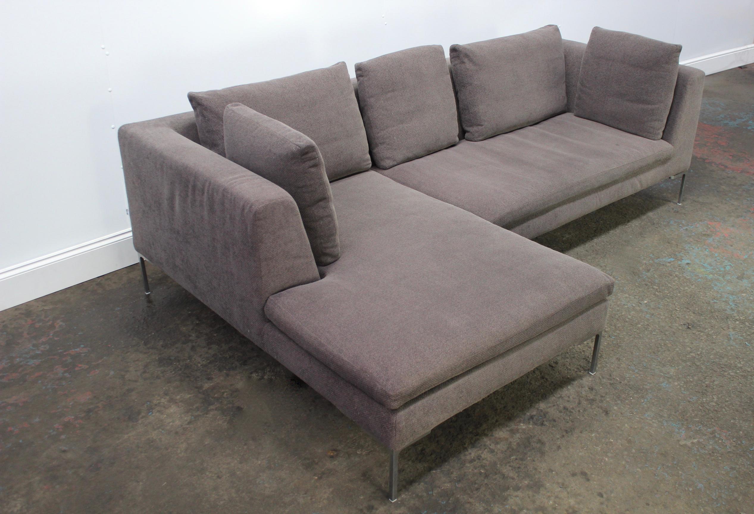Italian B&B Italia “Charles” Compact L-Shape Sectional Sofa in Grey Basketweave Fabric