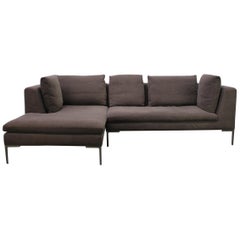 B&B Italia “Charles” Compact L-Shape Sectional Sofa in Grey Basketweave Fabric