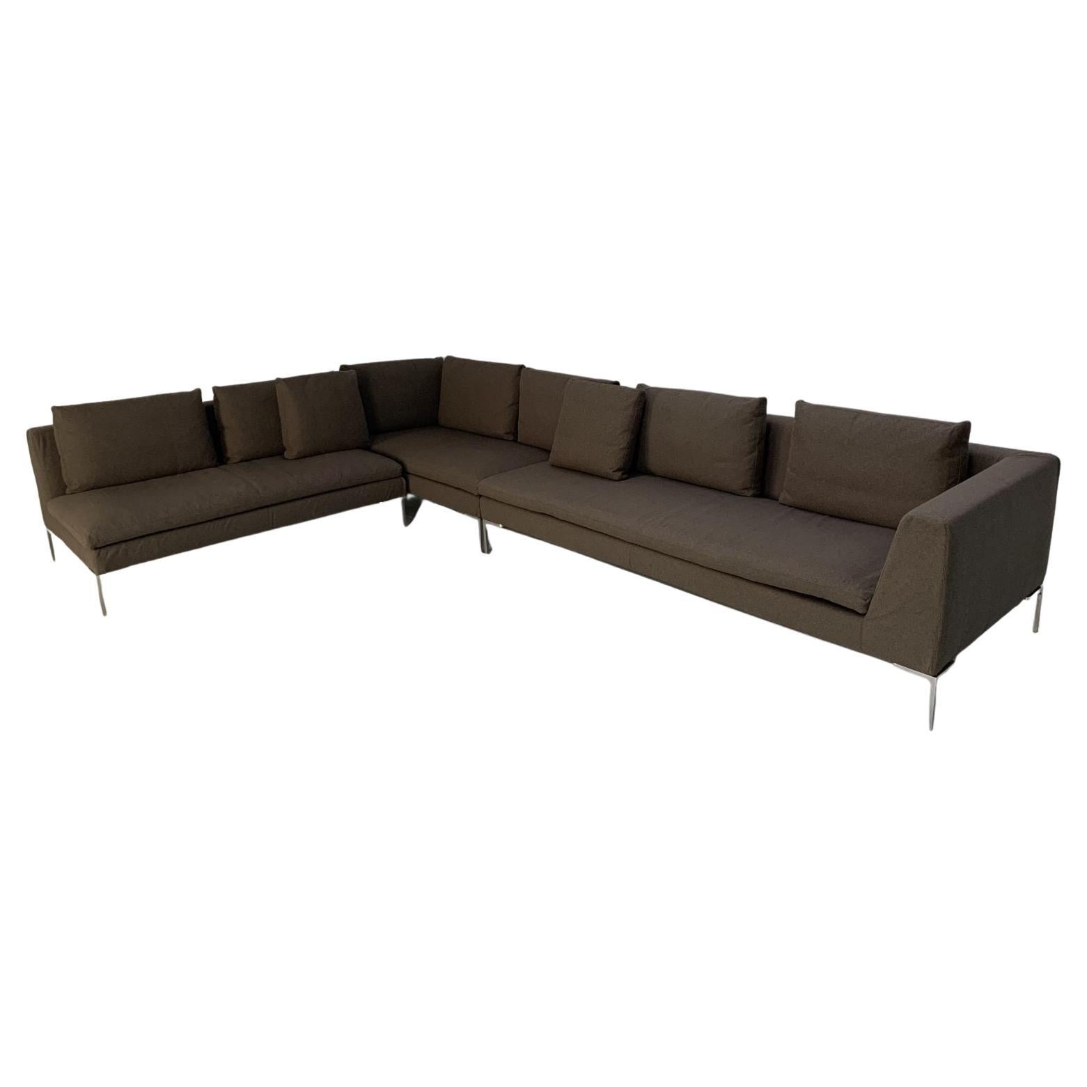 B&B Italia “Charles” L-Shape Sectional Sofa in Beige “Serra” Cashmere For Sale