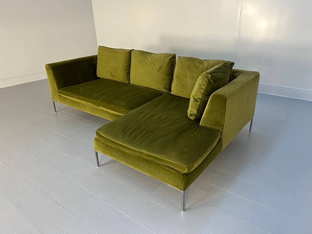 XXIe siècle et contemporain Canapé sectionnel Charles en forme de L de B&B Italia, en velours vert milieu