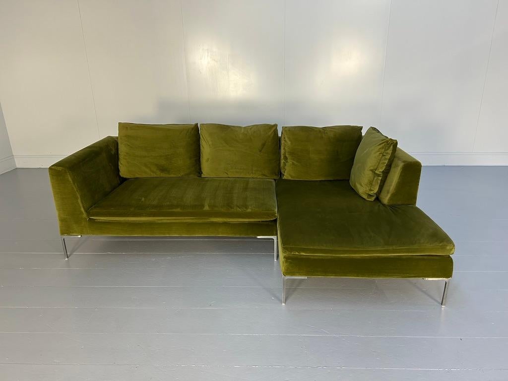 Canapé sectionnel Charles en forme de L de B&B Italia, en velours vert milieu 3